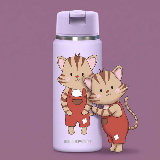 TINY Thermo Kinder Trinkflasche Edelstahl - Katze lila BEARFOOT NATURKINDCHEN