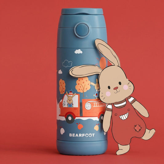 Thermo Kinder Trinkflasche Edelstahl - Feuerwehr Hase blau BEARFOOT NATURKINDCHEN