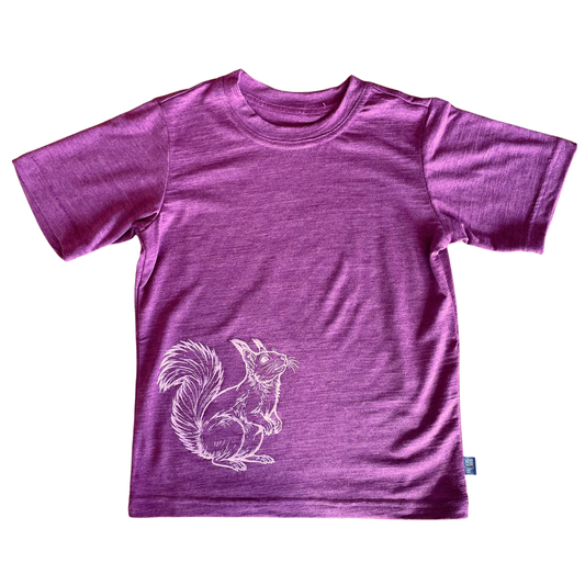 T-Shirt zwetschke mit Eichhörnchen, Merinowolle & Seide (bio/GOTS): 98-104 Glückskind NATURKINDCHEN