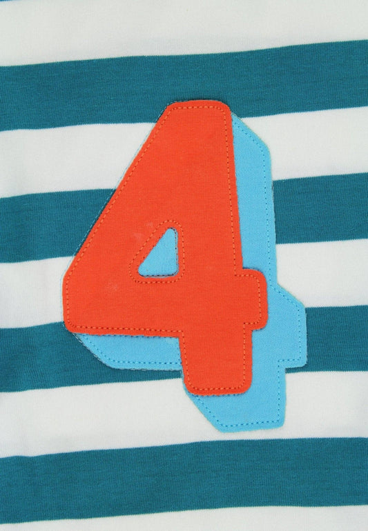 Bio-Langarmshirt mit vier Applikationen und türkisfarbenen Streifen: 4—5 J /110 cm Toby Tiger GmbH NATURKINDCHEN