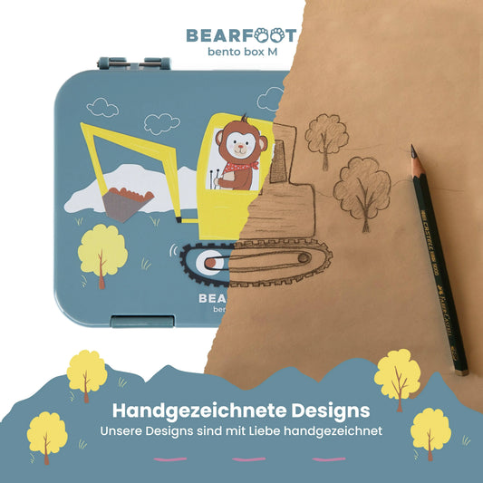 Brotdose Kinder mit Fächern, Lunchbox, Bento box - Bagger BEARFOOT NATURKINDCHEN