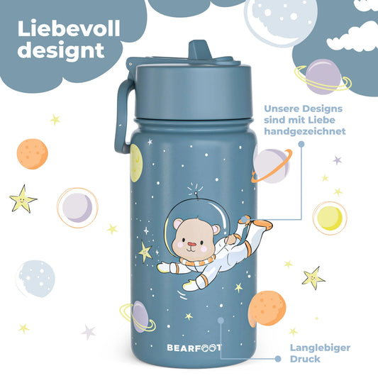 Thermo Kinder Trinkflasche Edelstahl - Astro Bär blau BEARFOOT NATURKINDCHEN