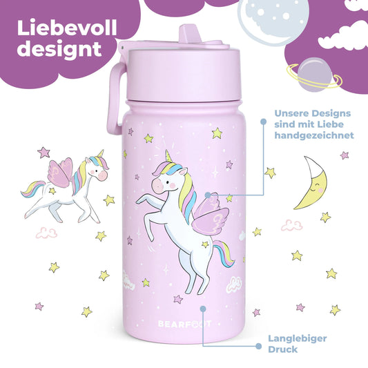 Thermo Kinder Trinkflasche Edelstahl - Einhorn lila BEARFOOT NATURKINDCHEN