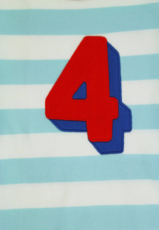 Bio-Langarmshirt mit vier Applikationen und blauen Streifen: 4 J /110 cm Toby Tiger GmbH NATURKINDCHEN