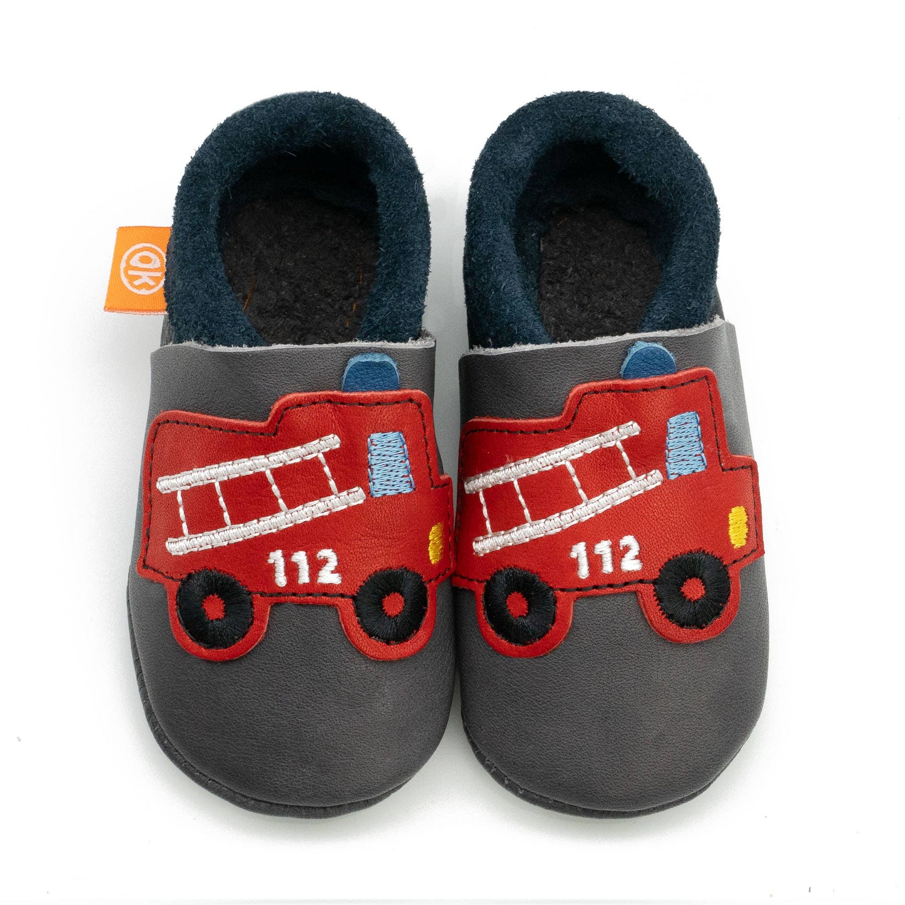 Barfußschuhe AMIGO Motiv Feuerwehr: Grau / 26/27 Orangenkinder®      NATURKINDCHEN