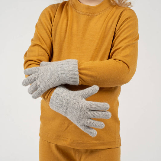 Strickhandschuhe aus Merinowolle und Cashmere für Kinder: Helles Grau / 5 - 7 Jahre menique      NATURKINDCHEN