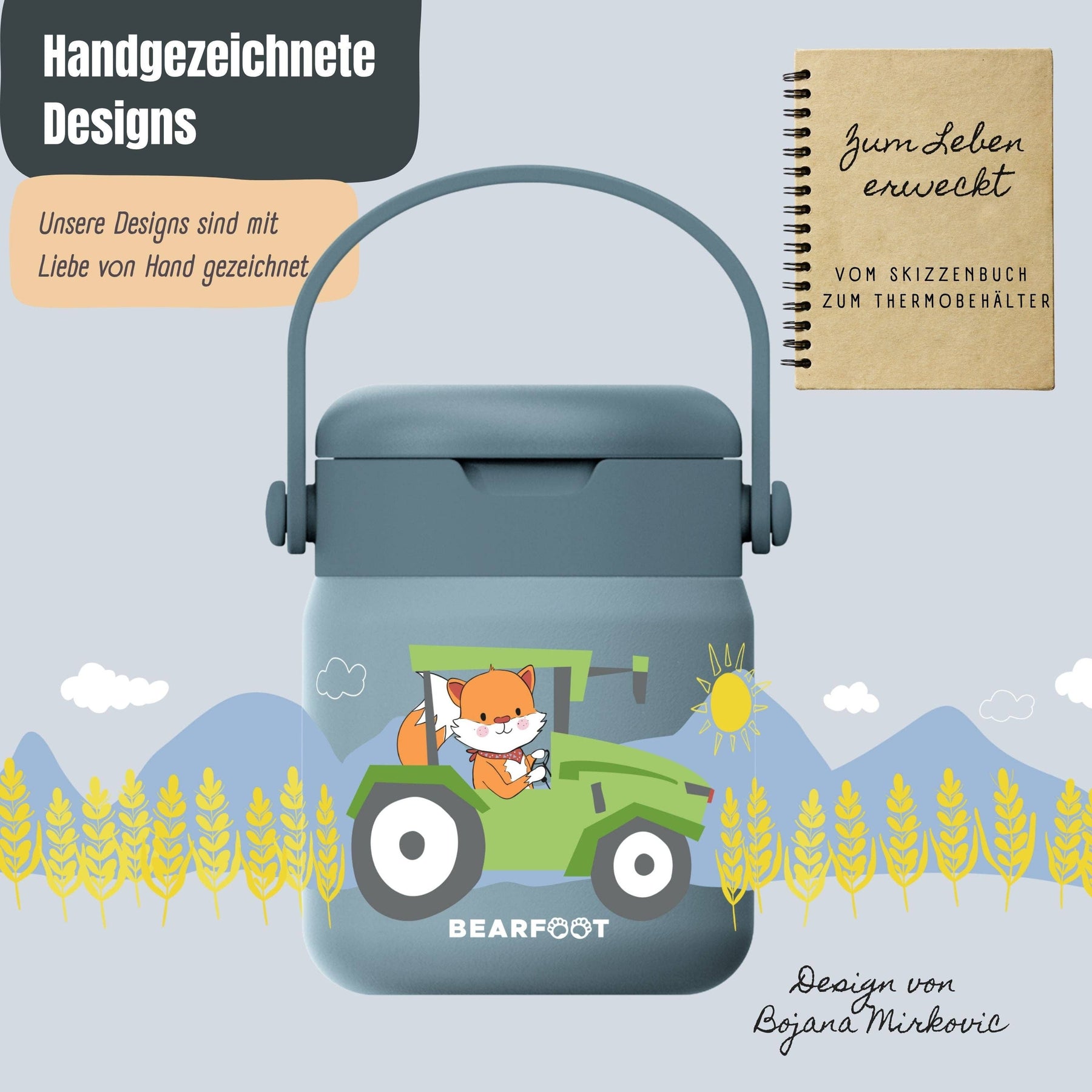 Thermobehälter Kinder Edelstahl - Traktor blau BEARFOOT      NATURKINDCHEN