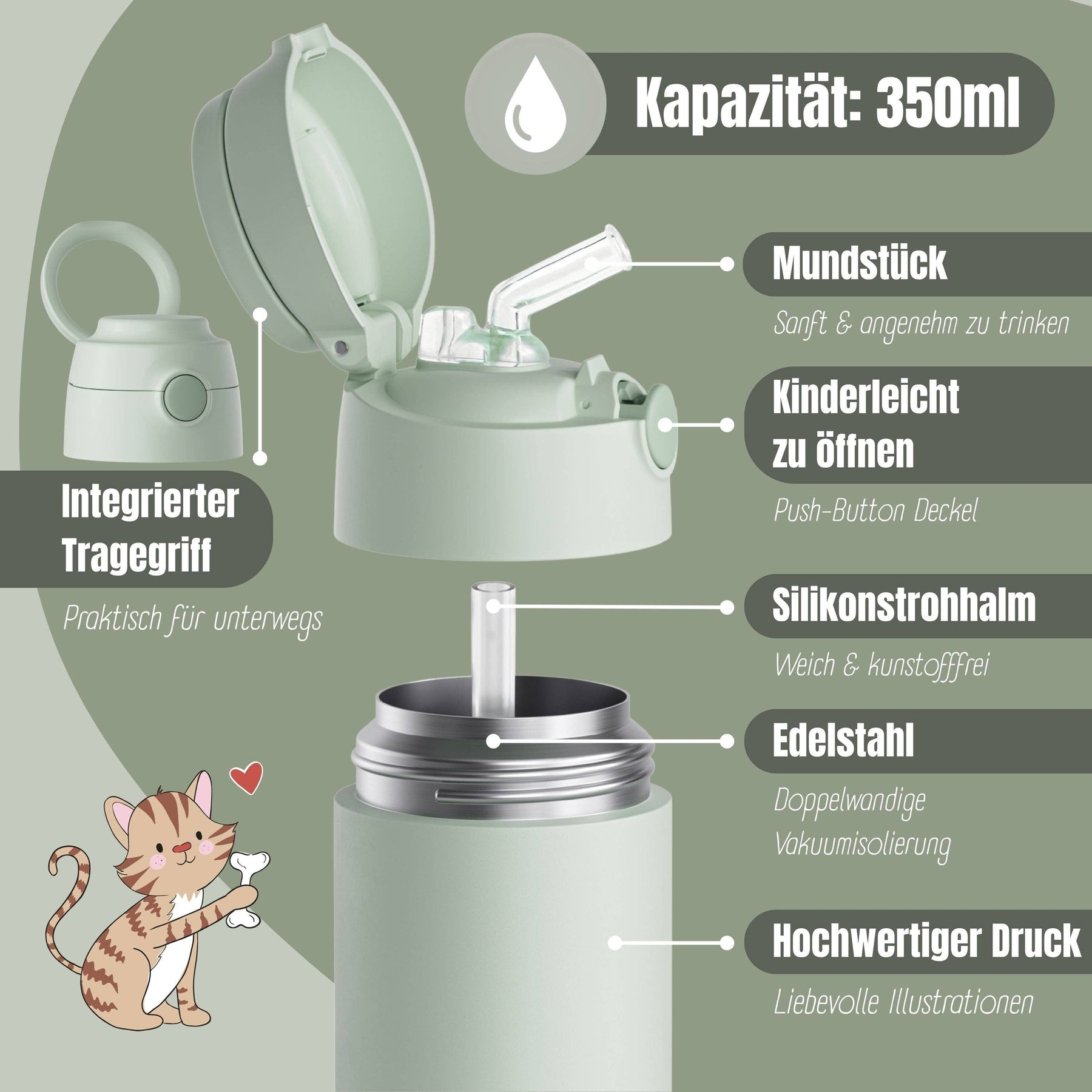 Thermo Kinder Trinkflasche Edelstahl - grün BEARFOOT      NATURKINDCHEN