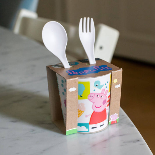 Becher + Besteckset  EASY EATER SET PEPPA PIG 3- teiliges Set: Cloud white Koziol ideas for friends GmbH      NATURKINDCHEN
