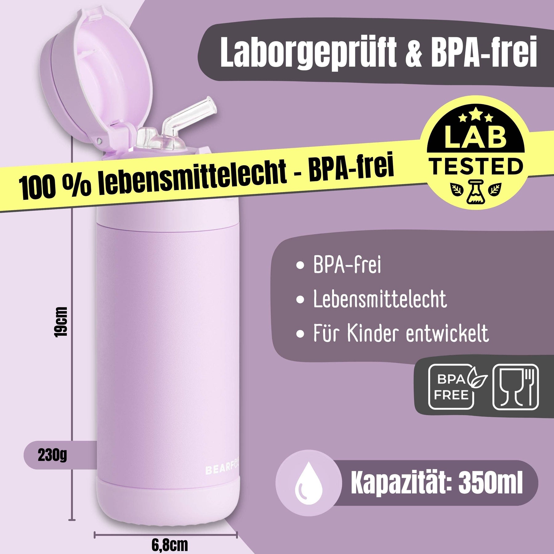 Thermo Kinder Trinkflasche Edelstahl - lila BEARFOOT      NATURKINDCHEN
