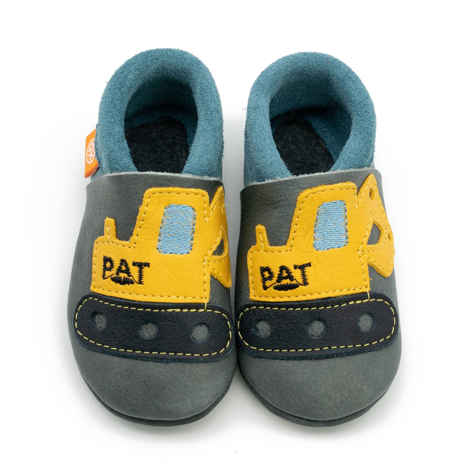 Barfußschuhe AMIGO Motiv Bagger: Grau / 24/25 Orangenkinder®      NATURKINDCHEN