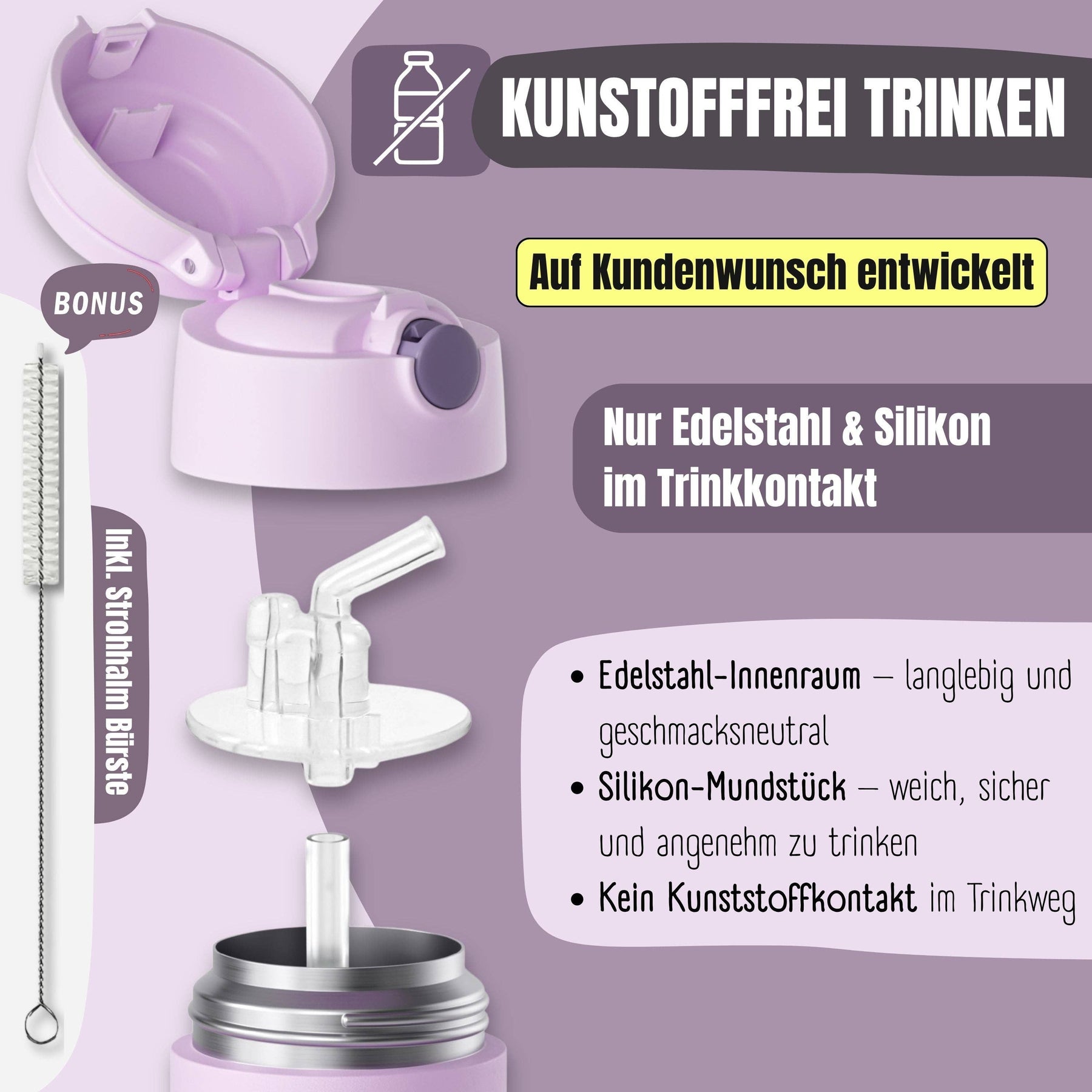 Thermo Kinder Trinkflasche Edelstahl - Einhorn lila BEARFOOT      NATURKINDCHEN