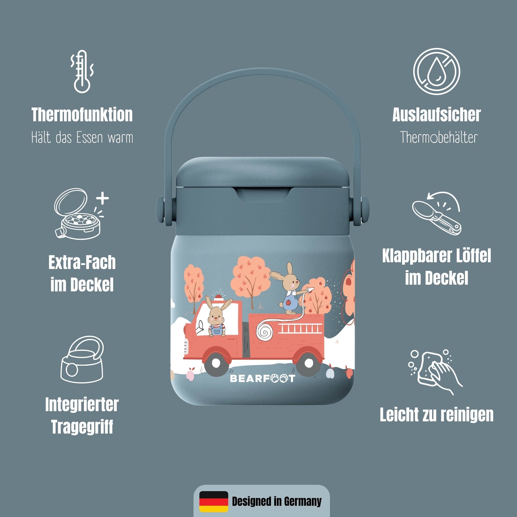 Thermobehälter Kinder Edelstahl - Feuerwehr blau BEARFOOT      NATURKINDCHEN