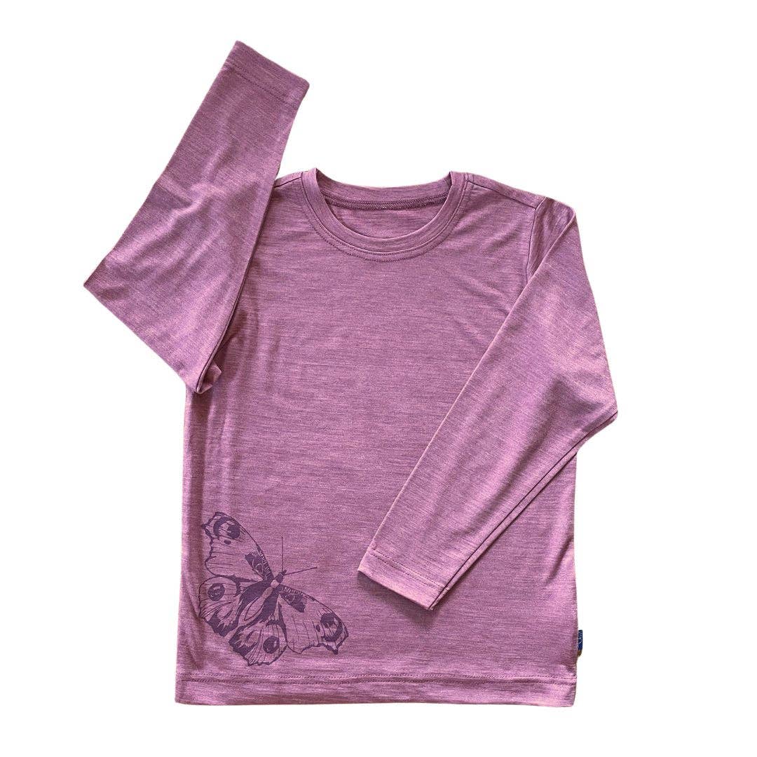 Shirt rosé Schmetterling, Merinowolle & Seide (bio/GOTS): 110-116 Glückskind