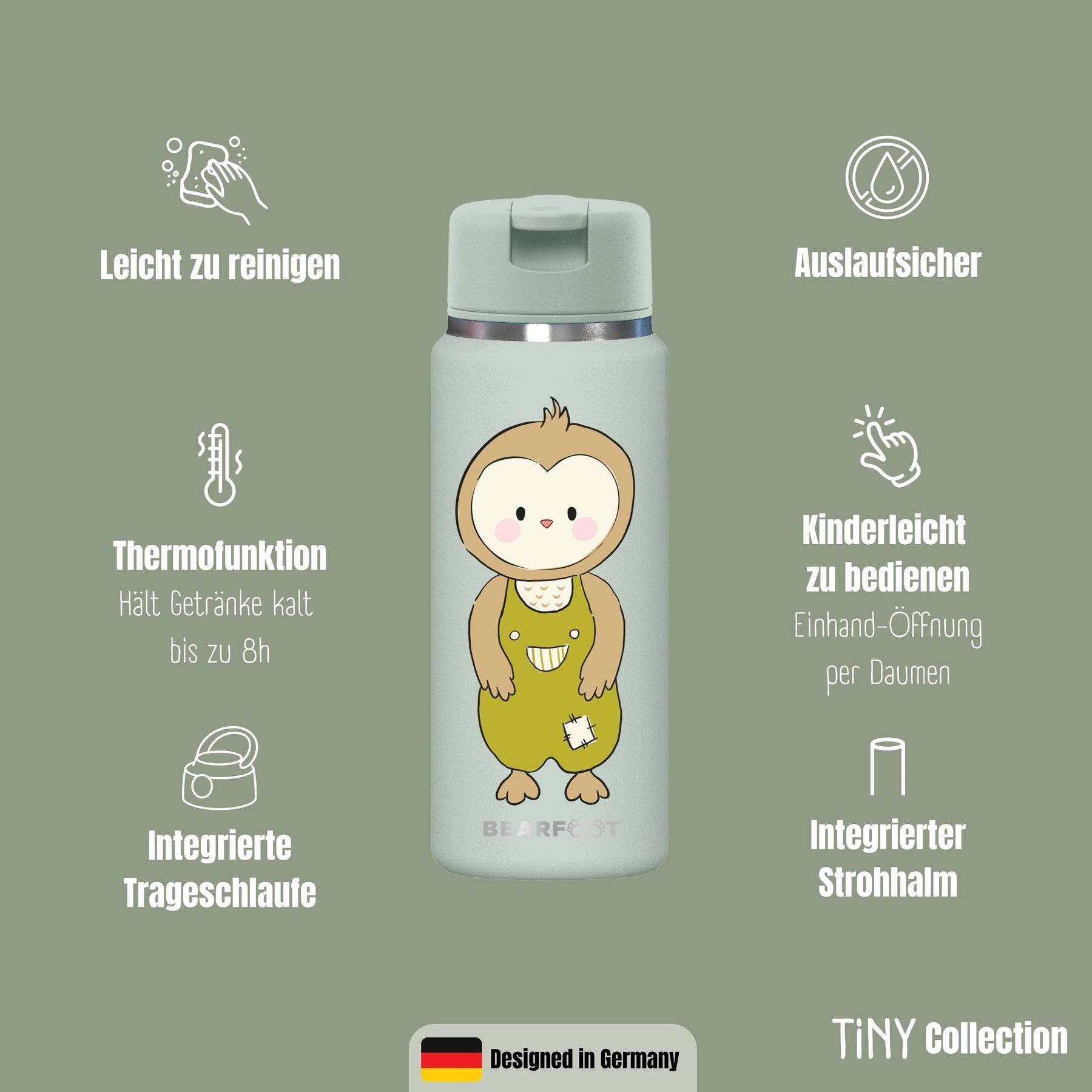 TINY Thermo Kinder Trinkflasche Edelstahl - Eule BEARFOOT      NATURKINDCHEN