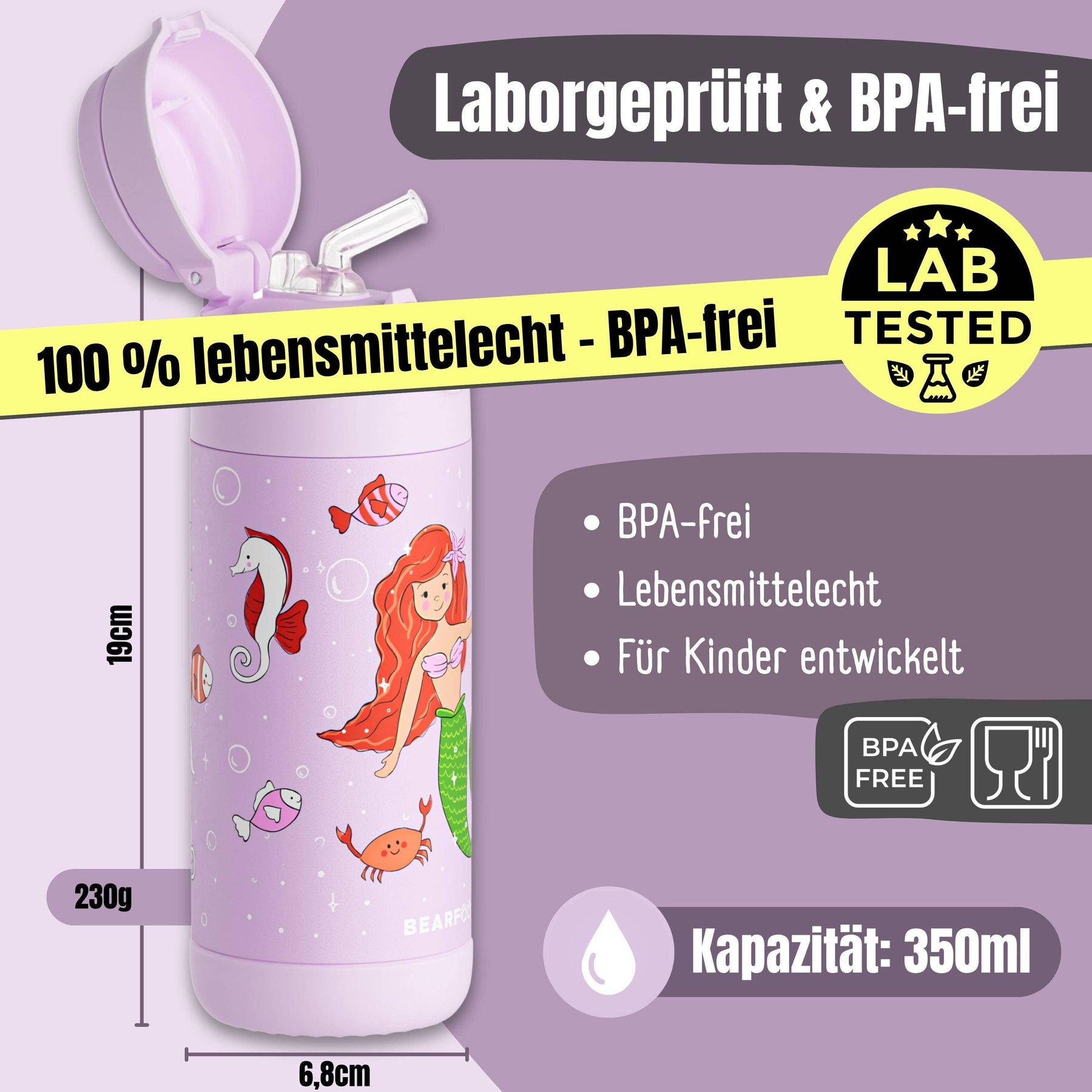 Thermo Kinder Trinkflasche Edelstahl - Meerjungfrau lila BEARFOOT      NATURKINDCHEN