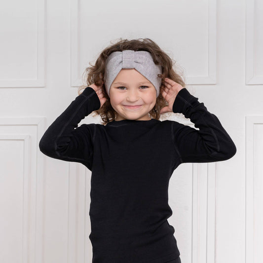 Strickstirnband für Kinder mit Band aus Merino und Cashmere: Dunkelgrau / >7 Jahre menique      NATURKINDCHEN