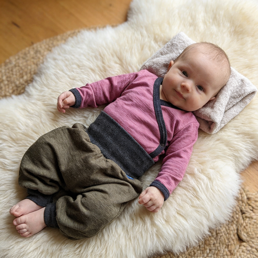 Wickelbody rose, Merinowolle & Seide (bio/GOTS): 62-68 Glückskind      NATURKINDCHEN