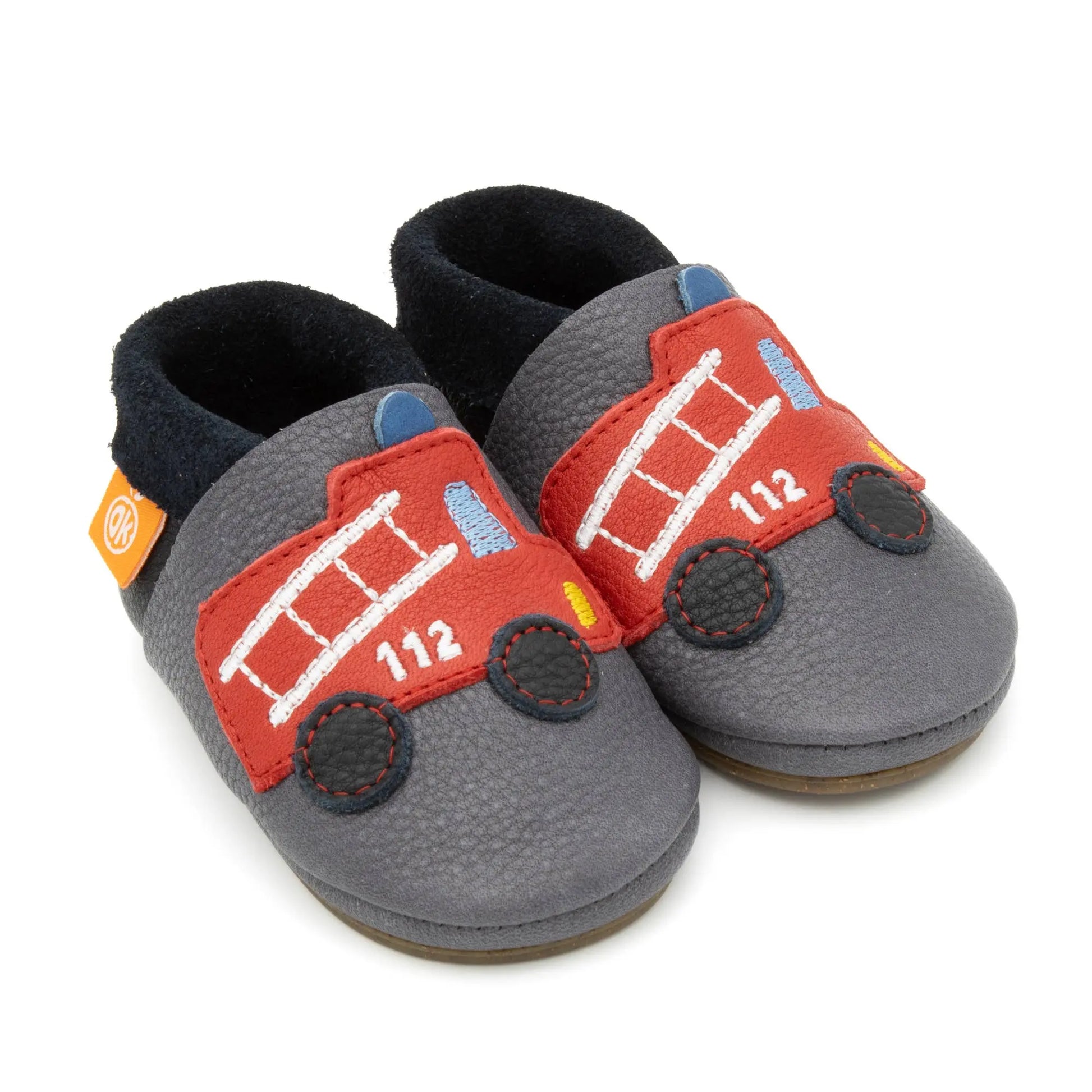Barfußschuhe AMIGO Motiv Feuerwehr: Grau / 28/29 Orangenkinder®      NATURKINDCHEN