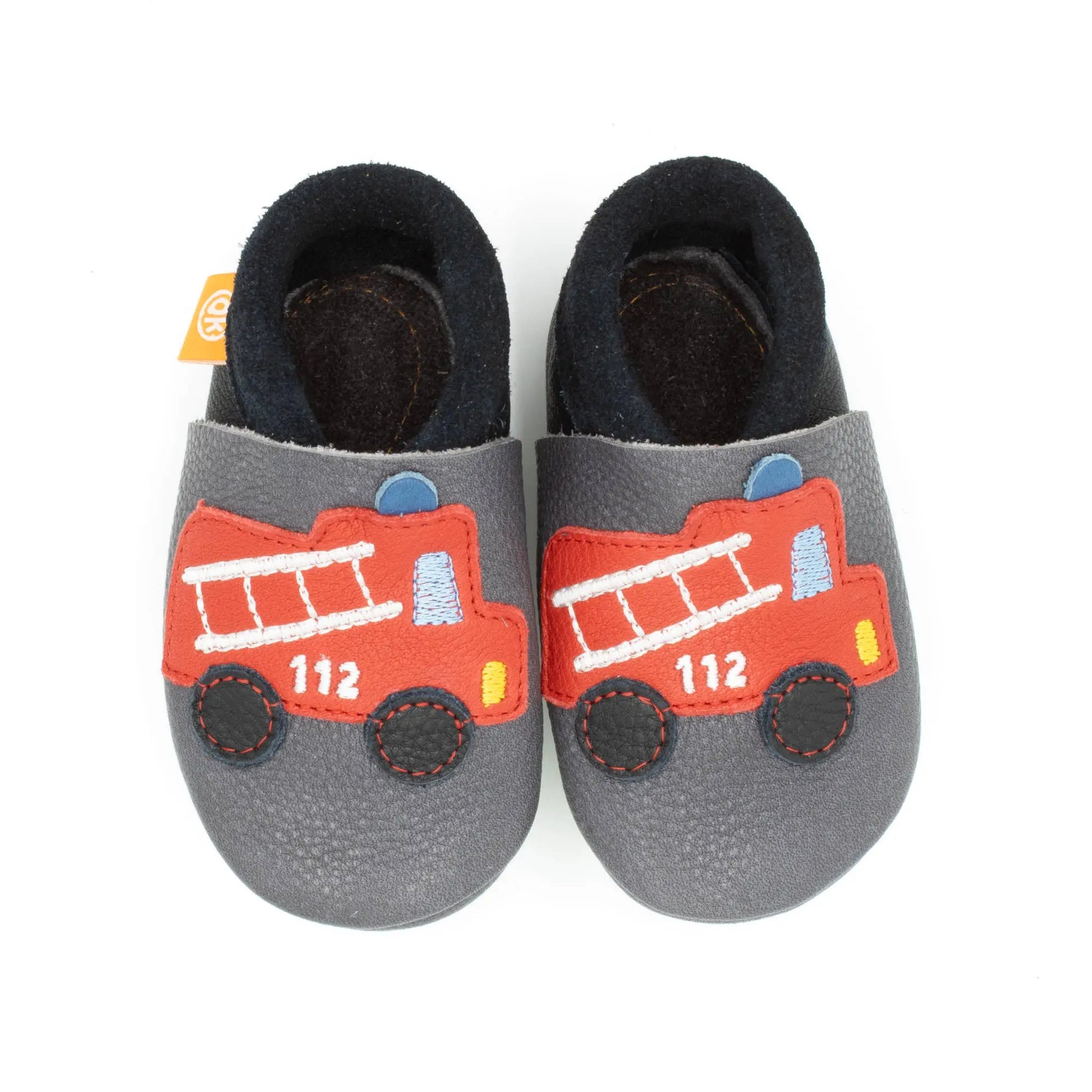 Barfußschuhe AMIGO Motiv Feuerwehr: Grau / 28/29 Orangenkinder®      NATURKINDCHEN