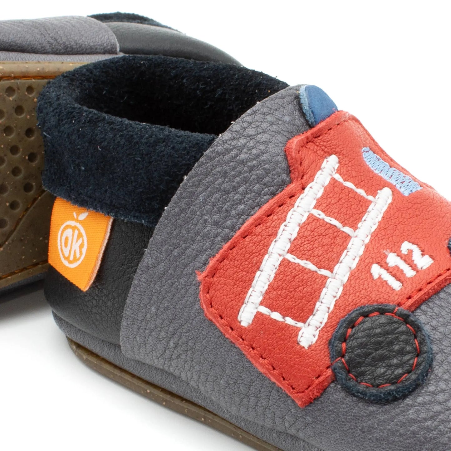 Barfußschuhe AMIGO Motiv Feuerwehr: Grau / 28/29 Orangenkinder®      NATURKINDCHEN