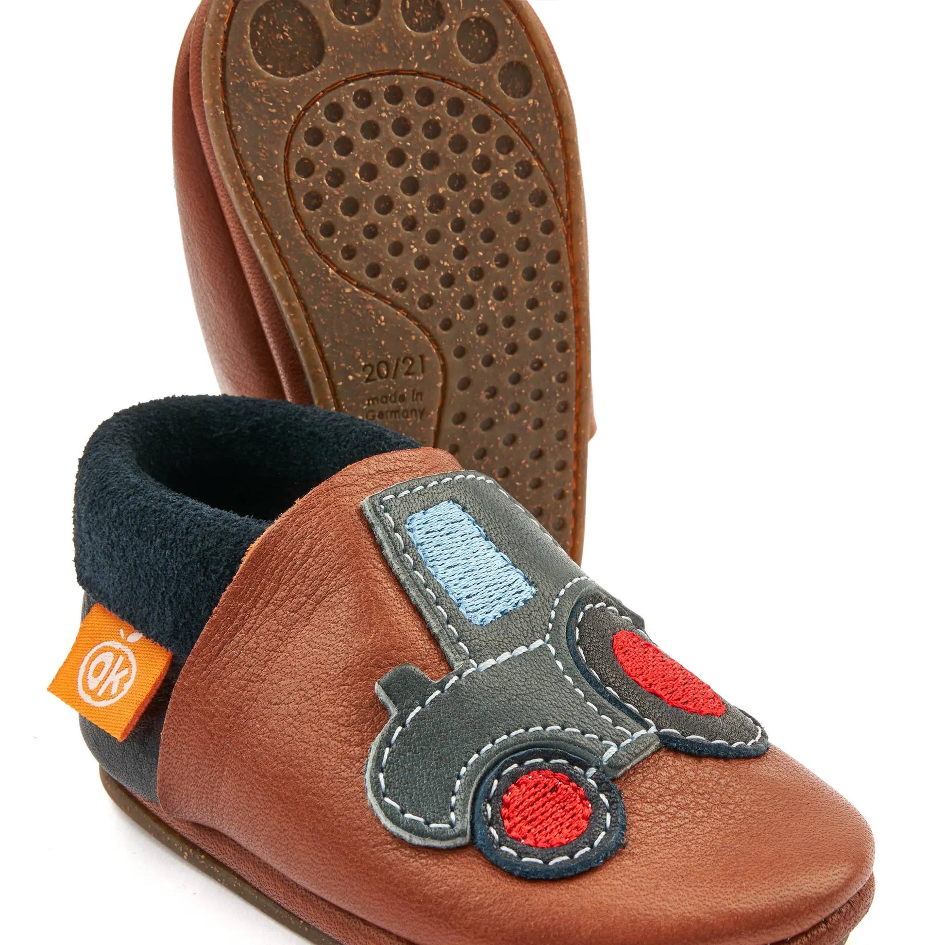 Barfußschuhe AMIGO Motiv Trecker: Brown / 32/33 Orangenkinder®      NATURKINDCHEN