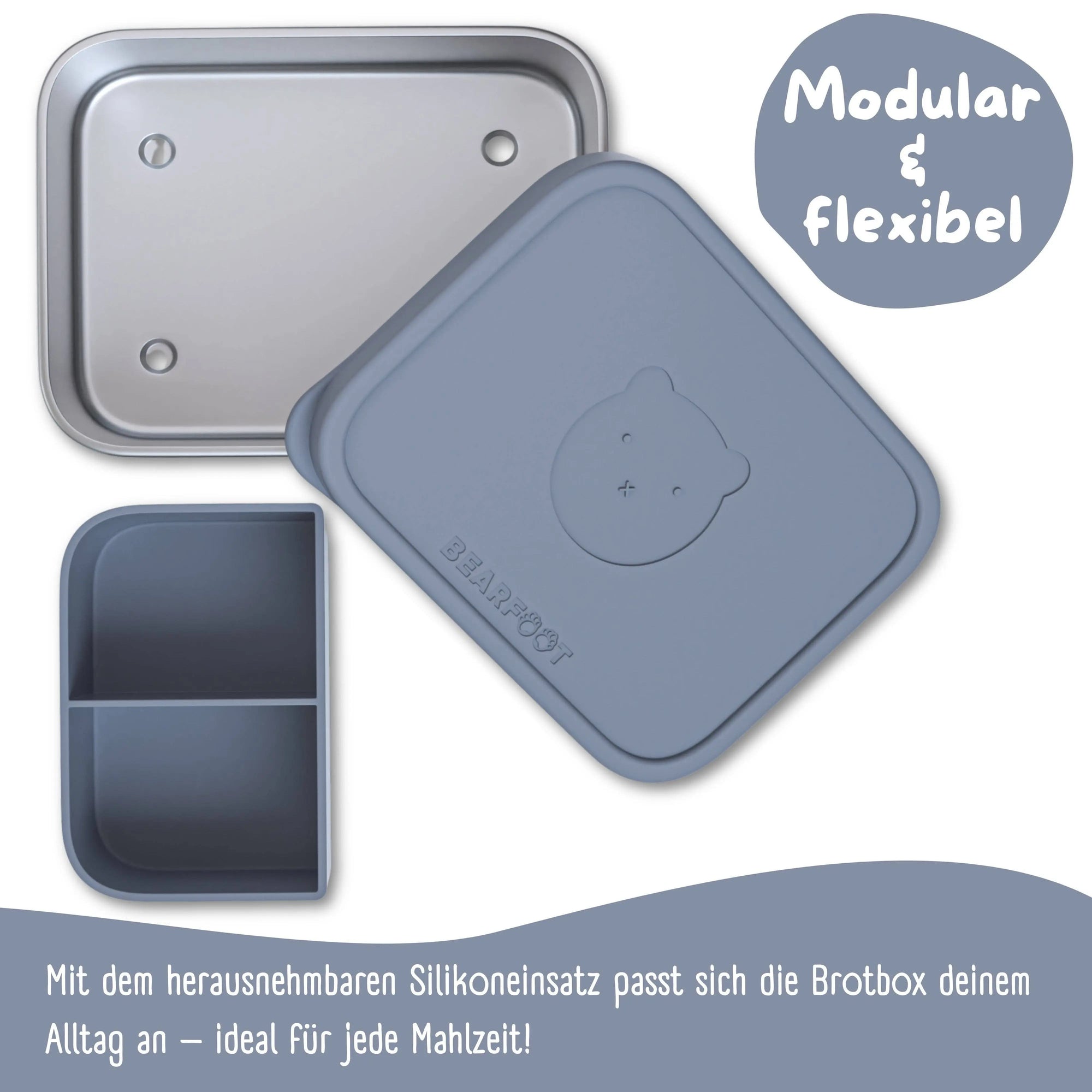Brotdose Kinder Edelstahl mit Silikoneinsatz - Blau: 700ml BEARFOOT      NATURKINDCHEN