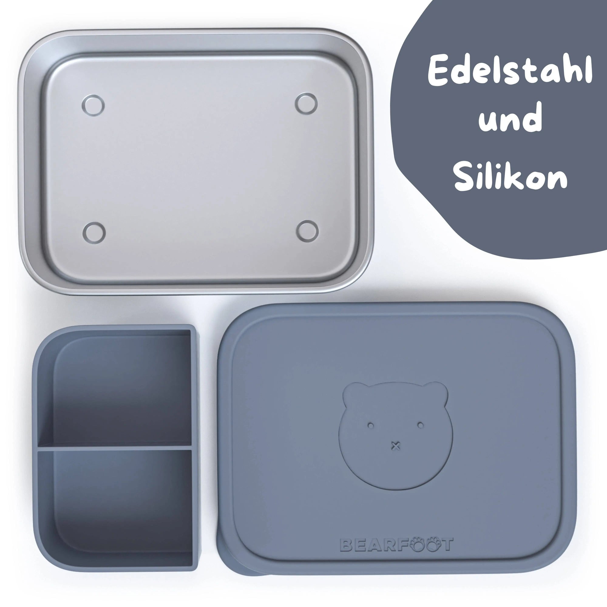 Brotdose Kinder Edelstahl mit Silikoneinsatz - Blau: 700ml BEARFOOT      NATURKINDCHEN