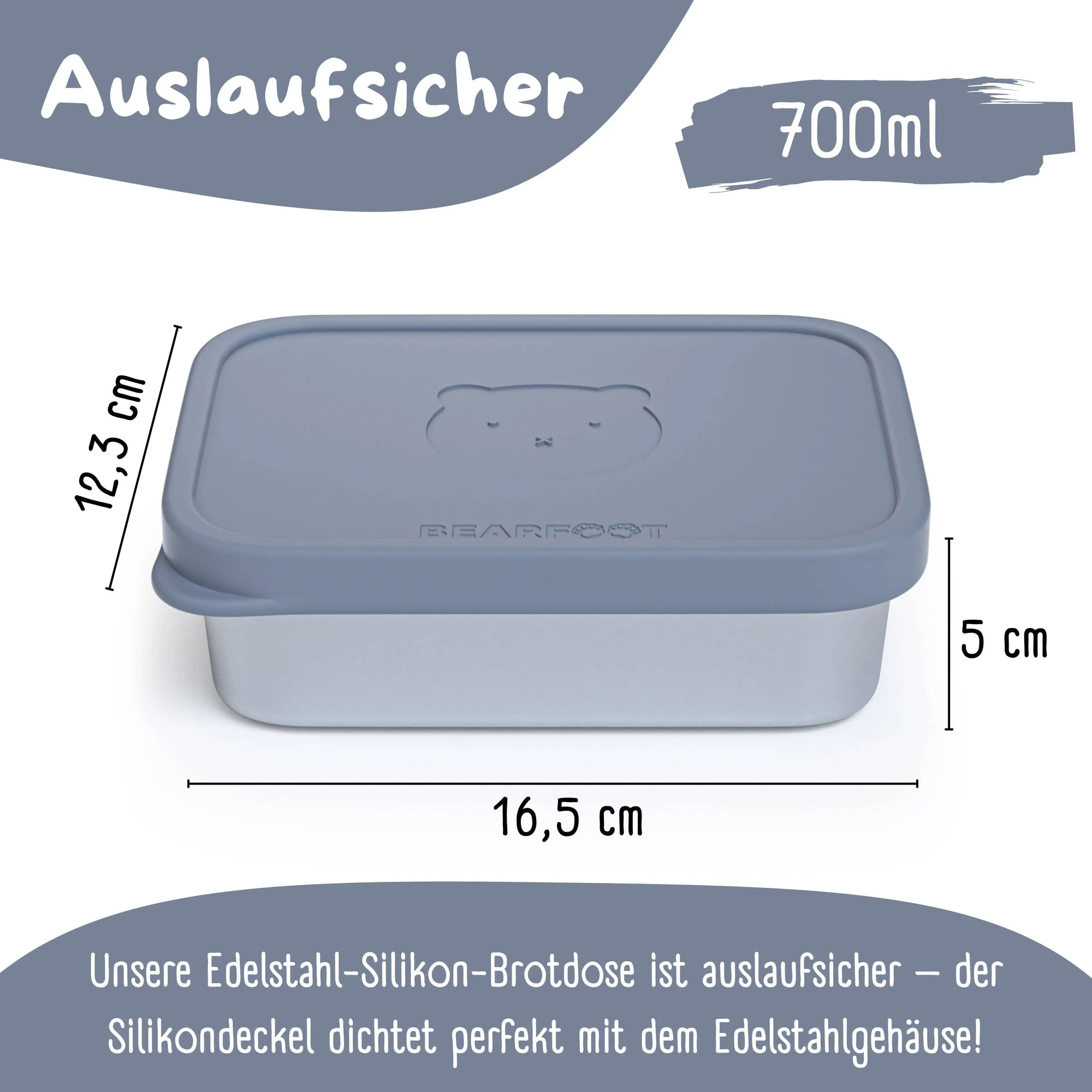 Brotdose Kinder Edelstahl mit Silikoneinsatz - Blau: 700ml BEARFOOT      NATURKINDCHEN