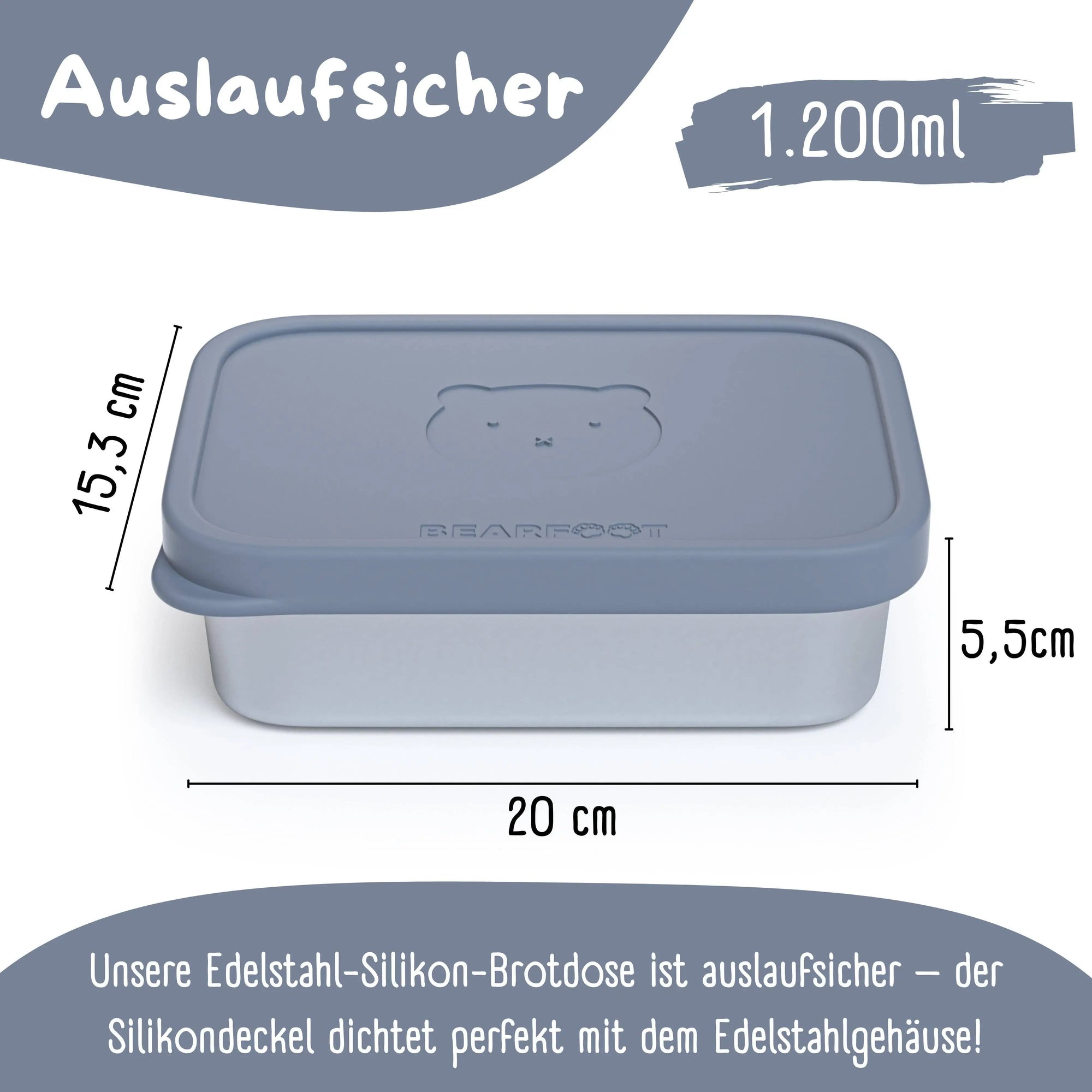 Brotdose Kinder Edelstahl mit Silikoneinsatz - Blau: 700ml BEARFOOT      NATURKINDCHEN