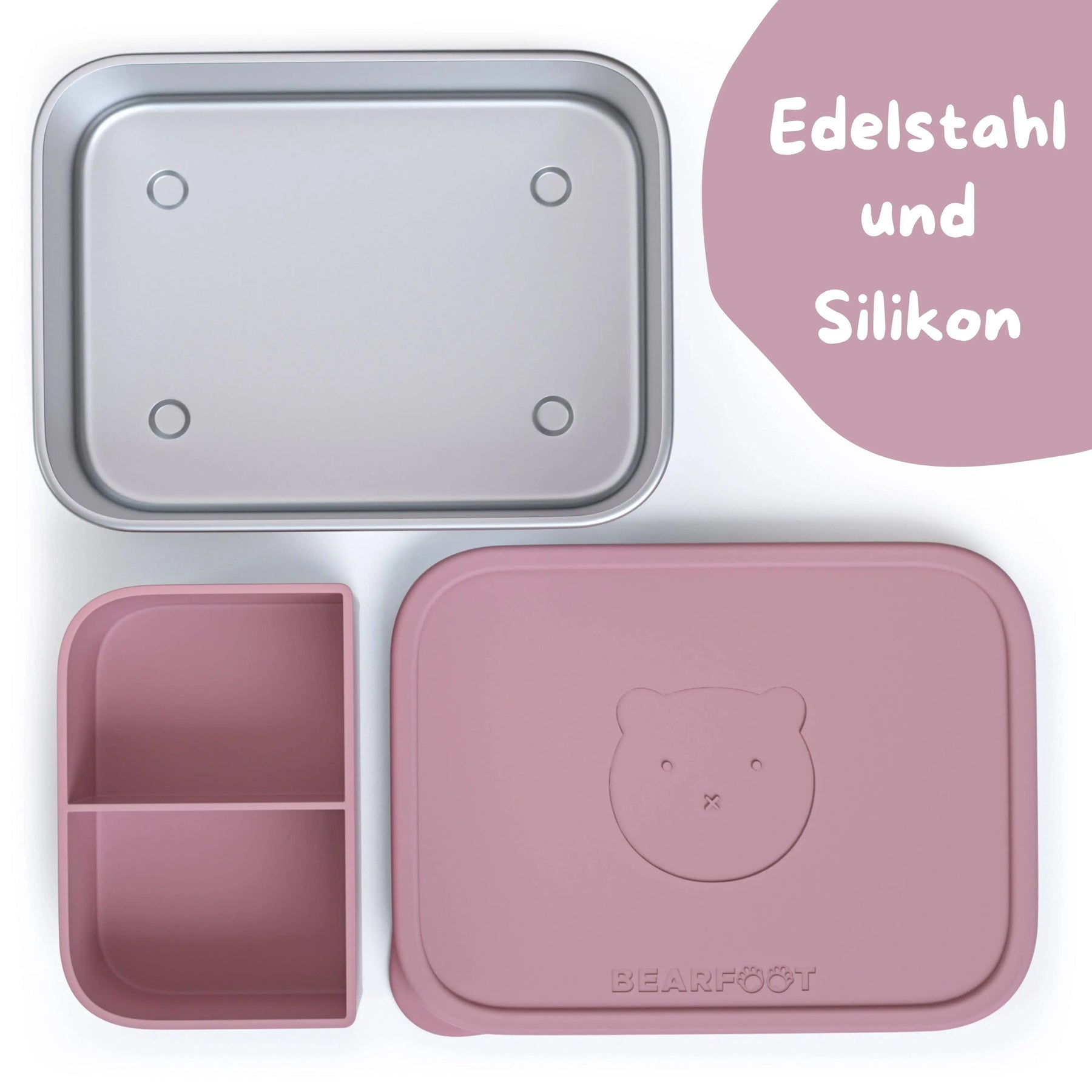 Brotdose Kinder Edelstahl mit Silikoneinsatz - Rosa: 700ml BEARFOOT      NATURKINDCHEN
