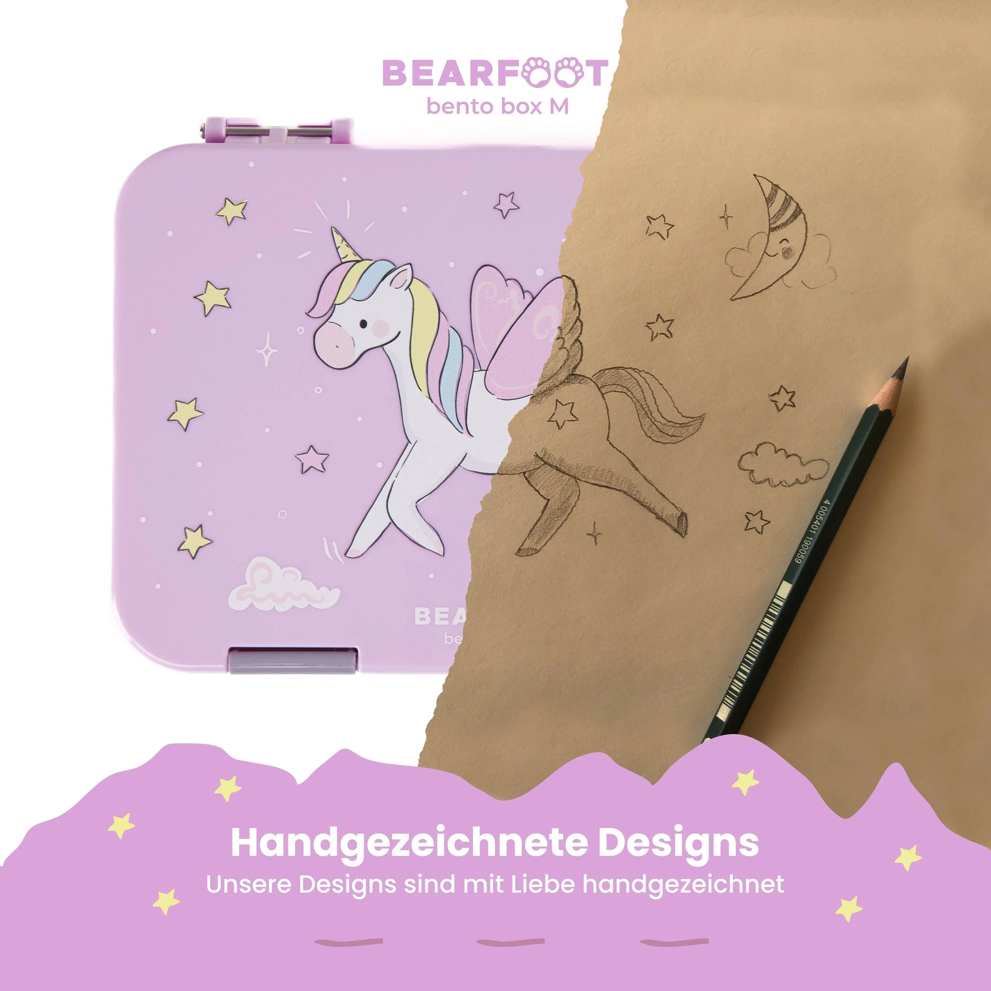 Brotdose Kinder mit Fächern, Lunchbox , Bento box - Einhorn BEARFOOT      NATURKINDCHEN