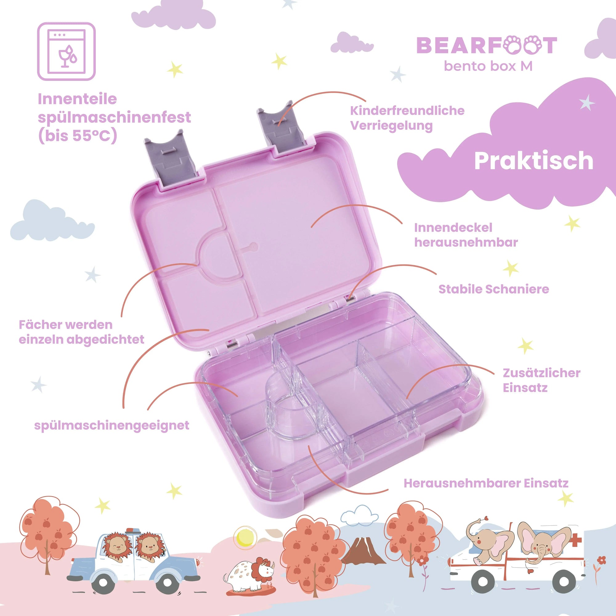 Brotdose Kinder mit Fächern, Lunchbox , Bento box - Einhorn BEARFOOT      NATURKINDCHEN