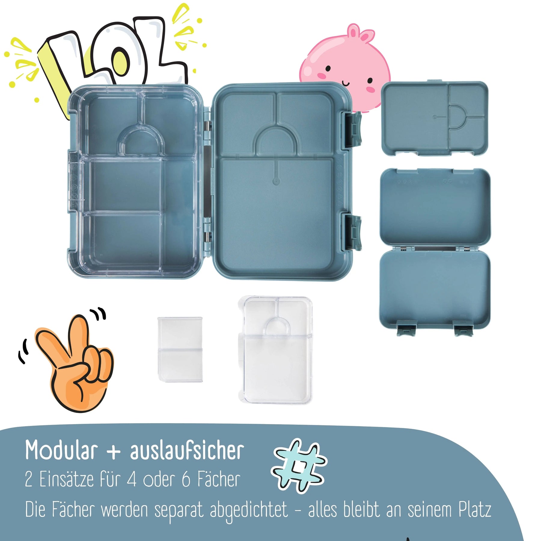 Brotdose Kinder mit Fächern, Lunchbox, Bento box - Blau BEARFOOT      NATURKINDCHEN