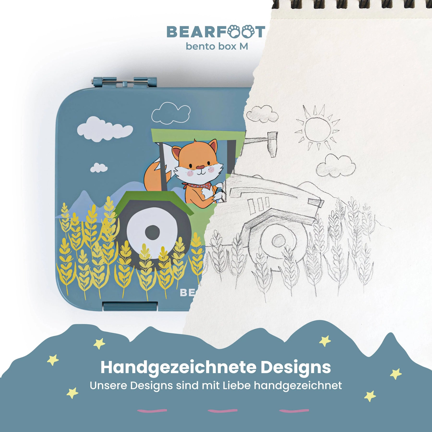 Brotdose Kinder mit Fächern, Lunchbox, Bento box- Traktor BEARFOOT      NATURKINDCHEN