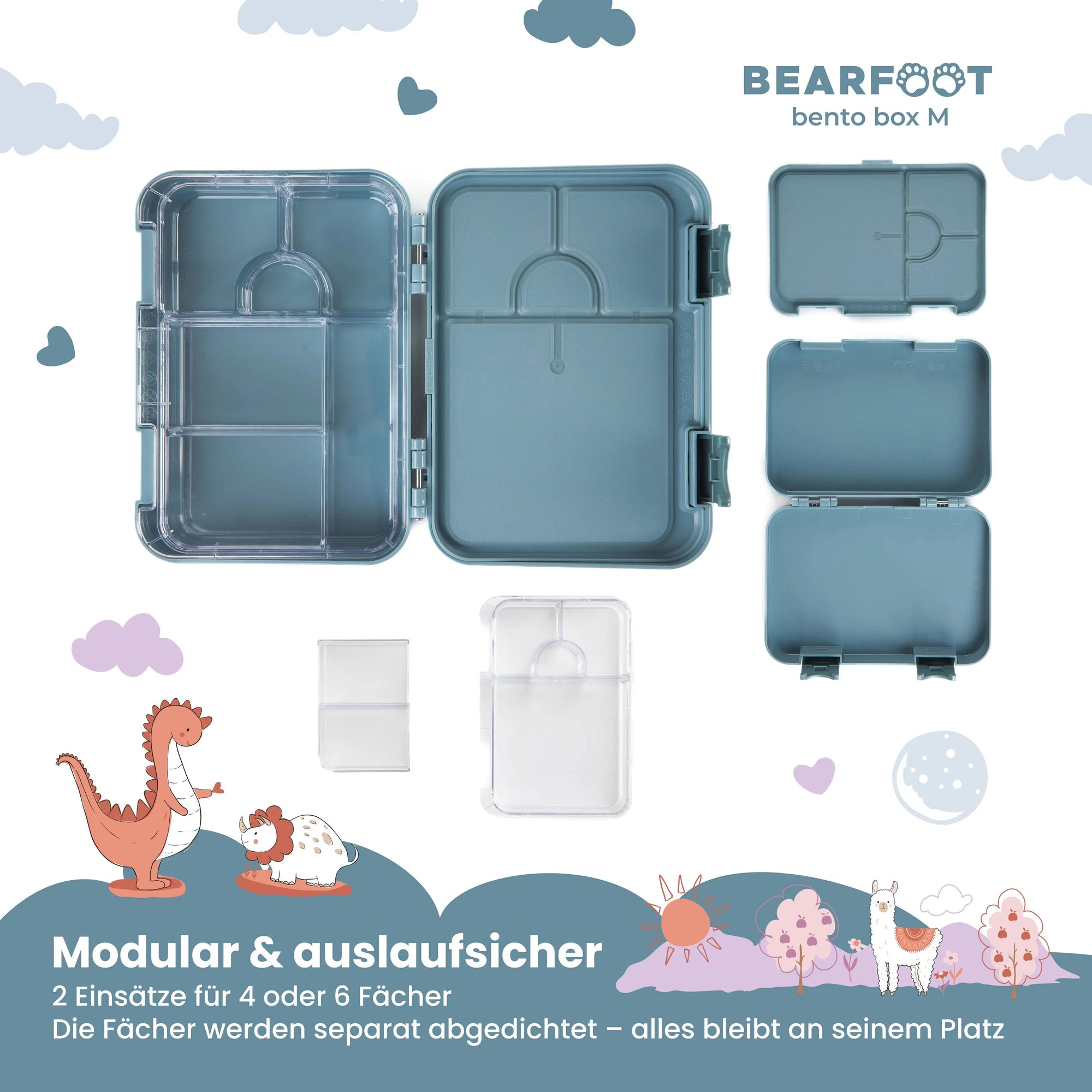 Brotdose Kinder mit Fächern, Lunchbox, Bento box, Feuerwehr BEARFOOT      NATURKINDCHEN
