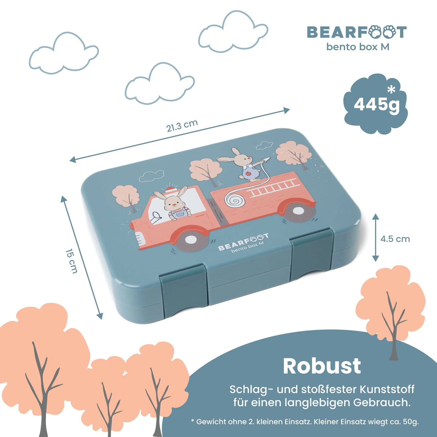 Brotdose Kinder mit Fächern, Lunchbox, Bento box, Feuerwehr BEARFOOT      NATURKINDCHEN