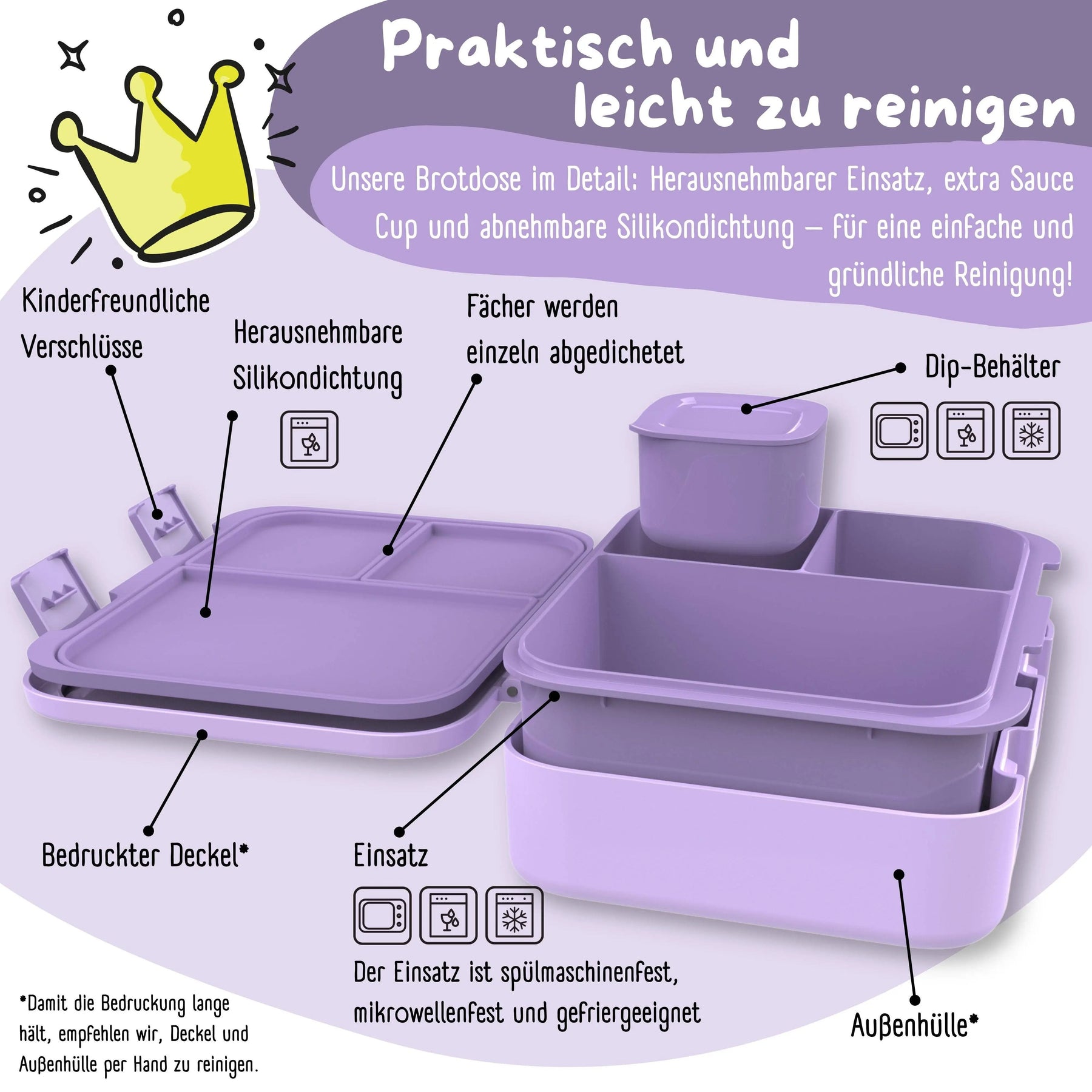 Brotdose mit Fächern, auslaufsicher - Hund & Katze lila: 1.000ml BEARFOOT      NATURKINDCHEN
