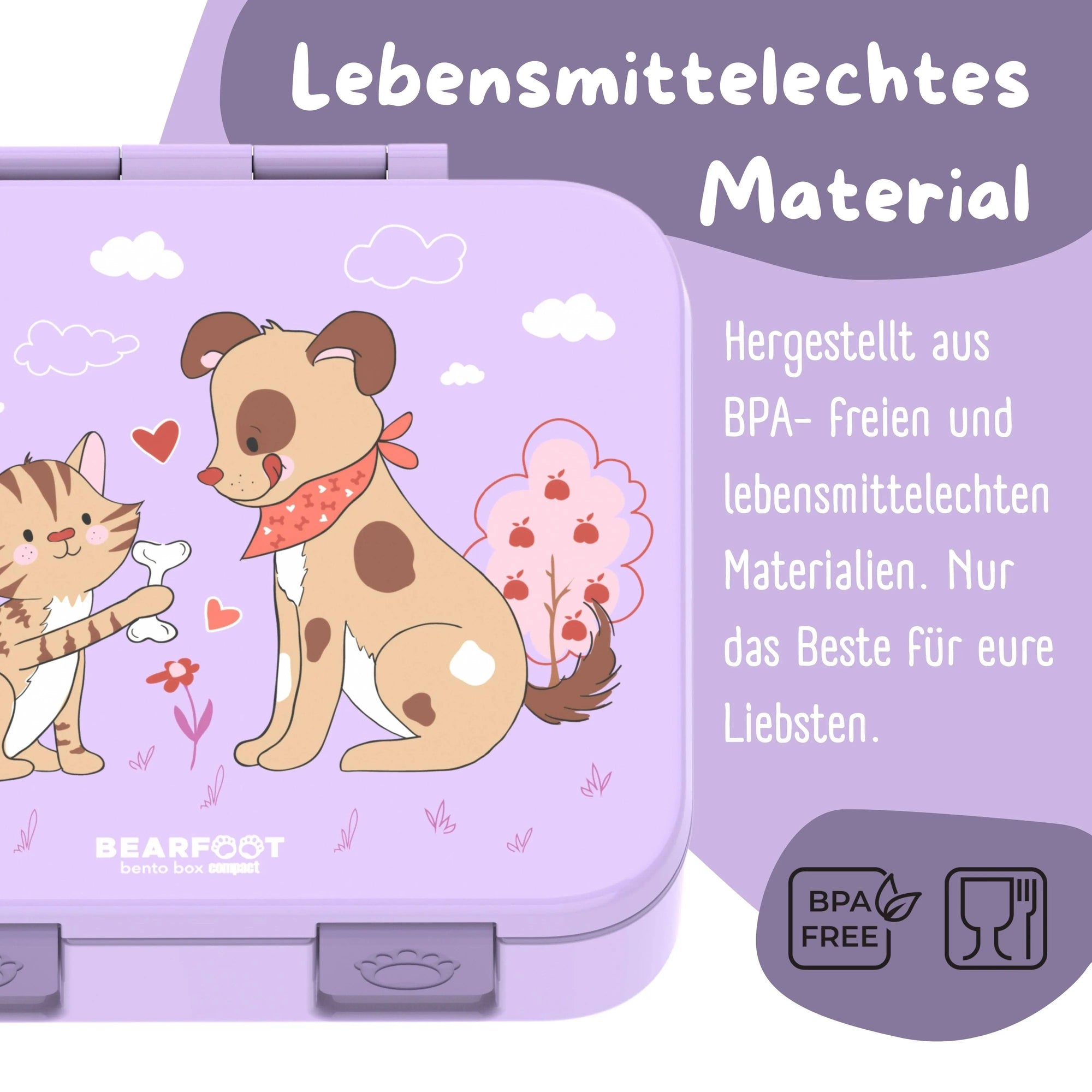 Brotdose mit Fächern, auslaufsicher - Hund & Katze lila: 1.000ml BEARFOOT      NATURKINDCHEN