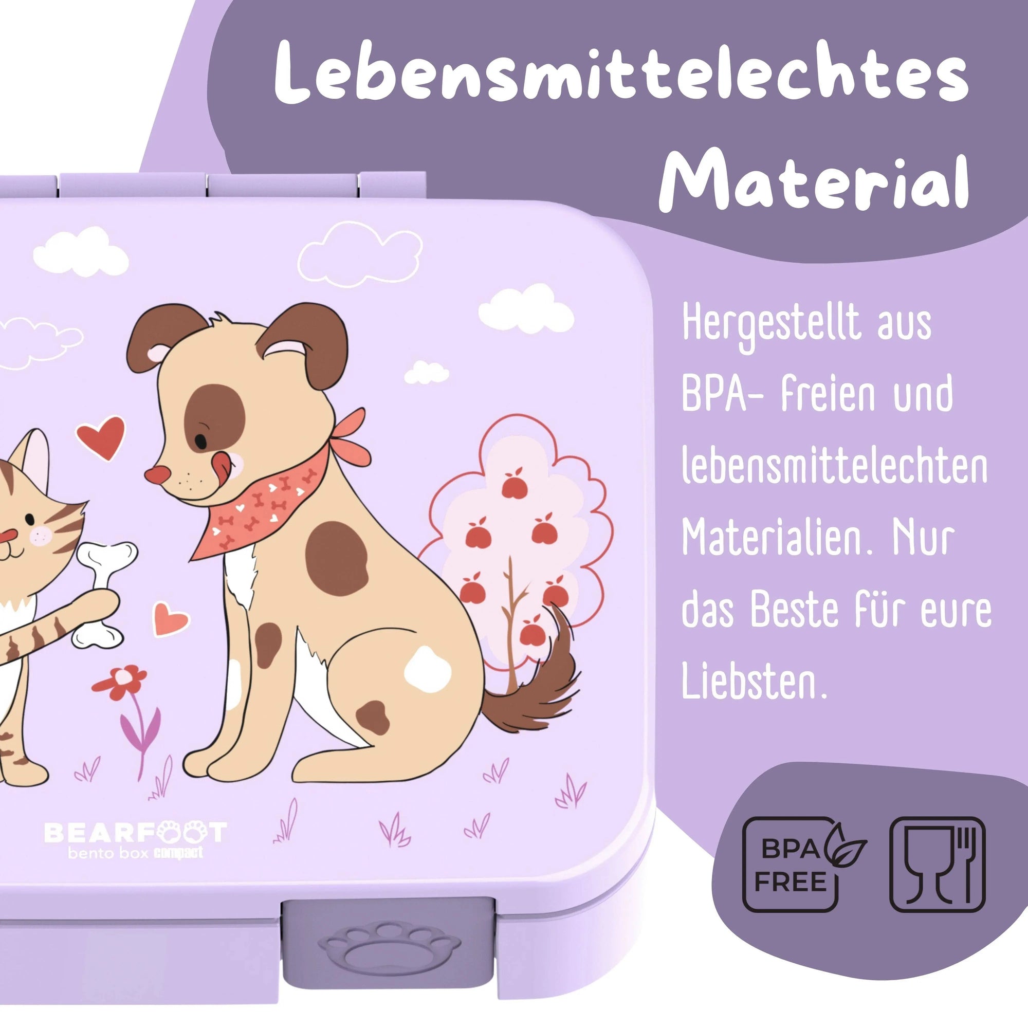 Brotdose mit Fächern, auslaufsicher - Hund & Katze lila: 1.000ml BEARFOOT      NATURKINDCHEN