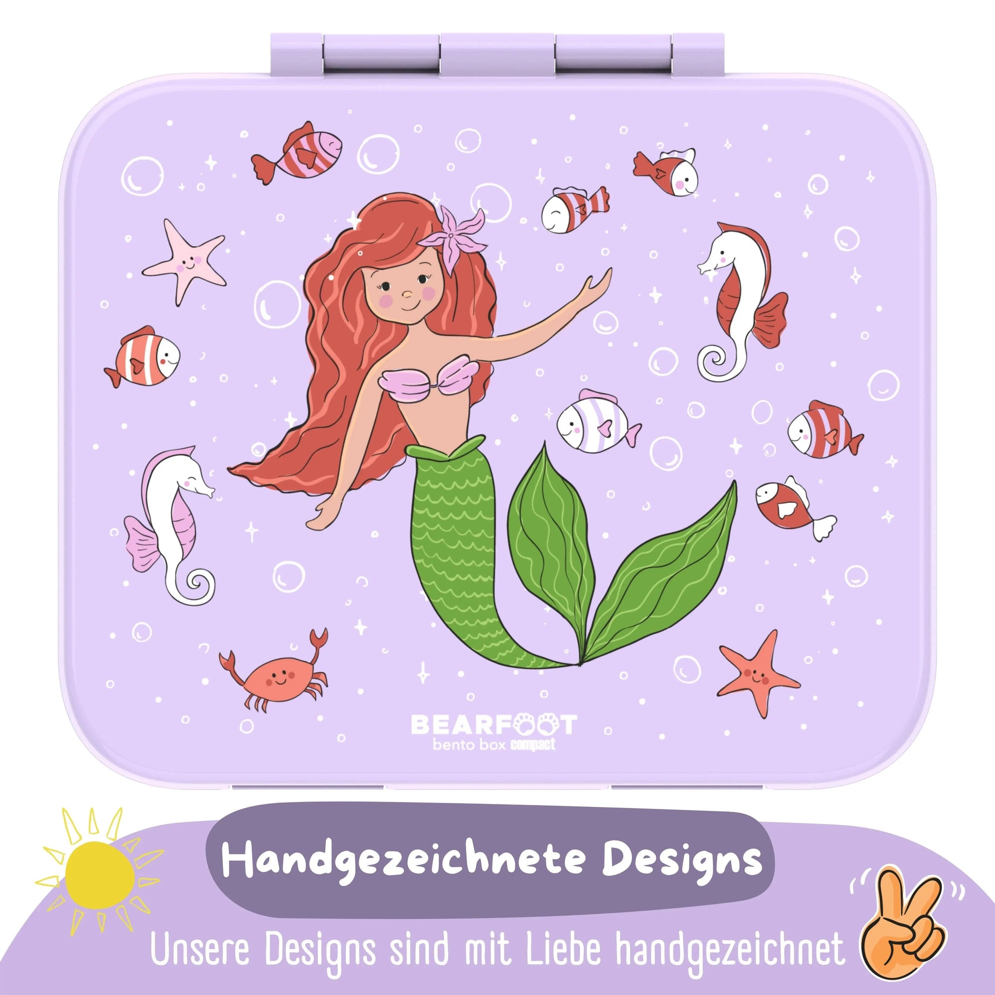 Brotdose mit Fächern, auslaufsicher - Meerjungfrau lila: 1.000ml BEARFOOT      NATURKINDCHEN