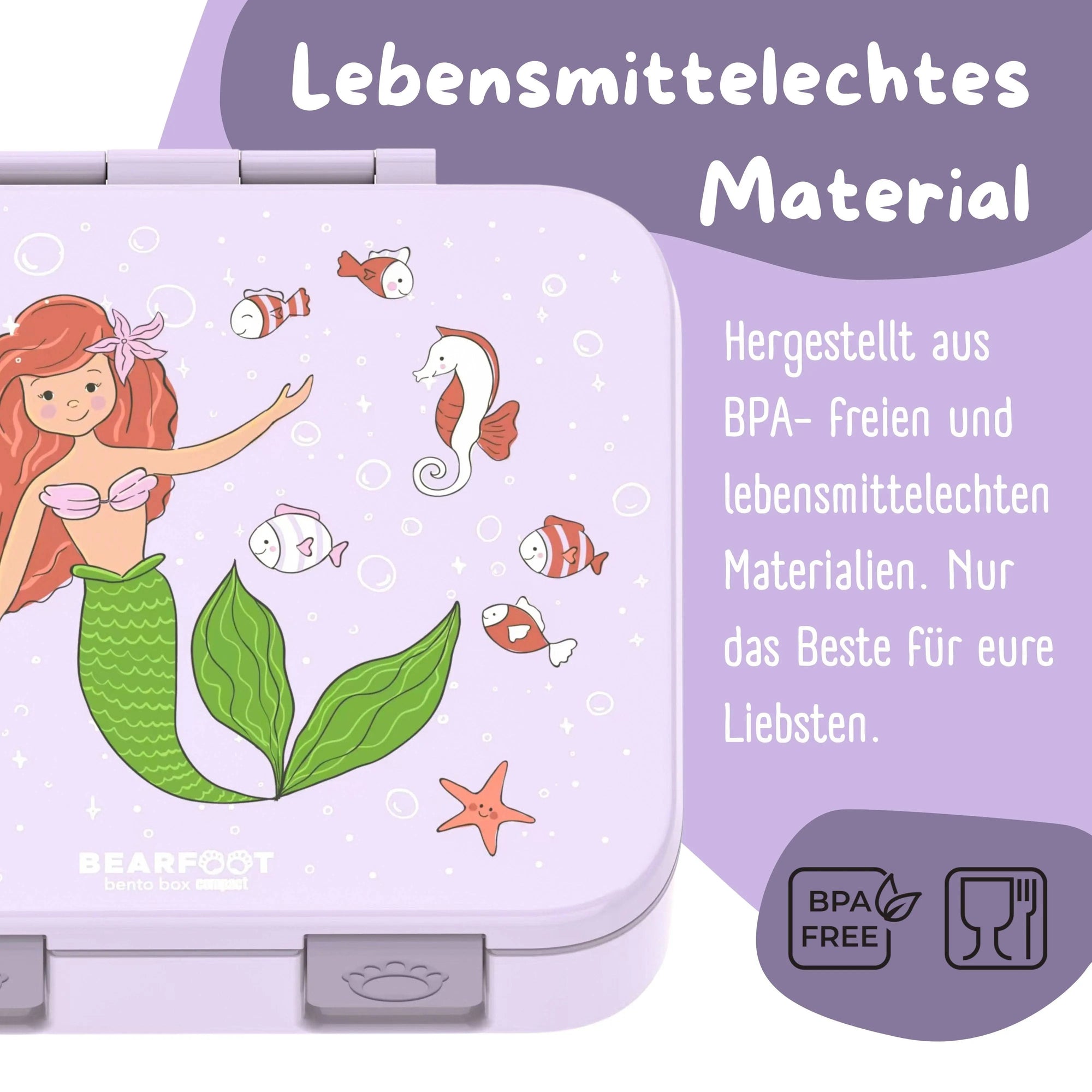 Brotdose mit Fächern, auslaufsicher - Meerjungfrau lila: 1.000ml BEARFOOT      NATURKINDCHEN