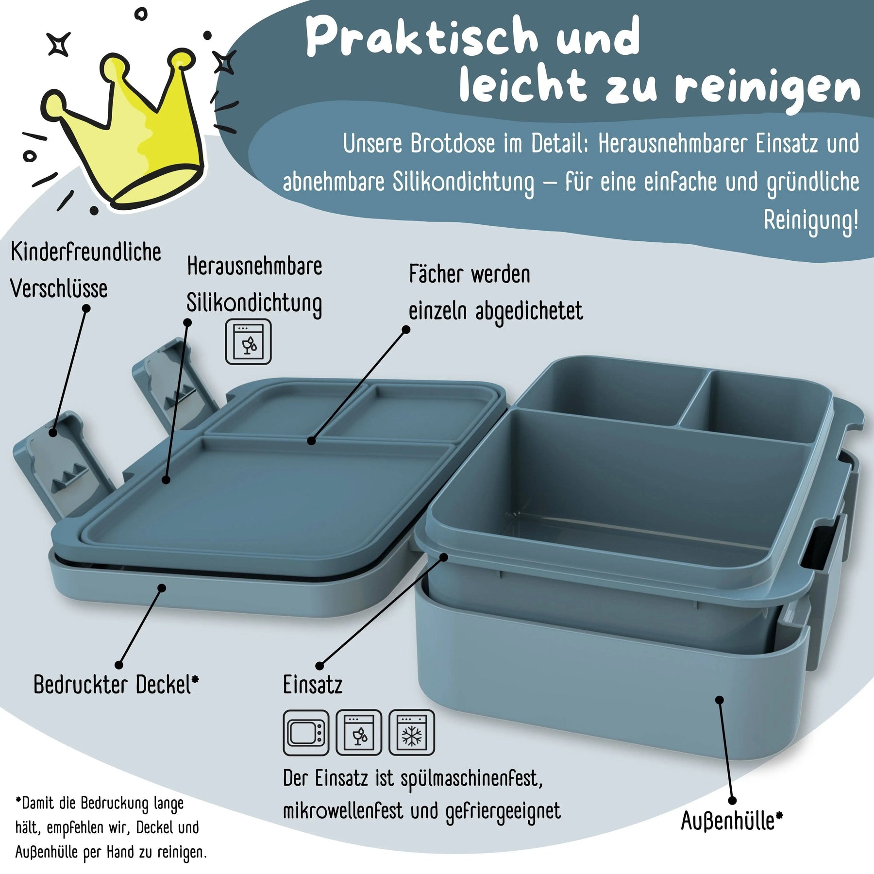 Brotdose mit Fächern, leicht & auslaufsicher - Dinos blau: 1.000ml BEARFOOT      NATURKINDCHEN