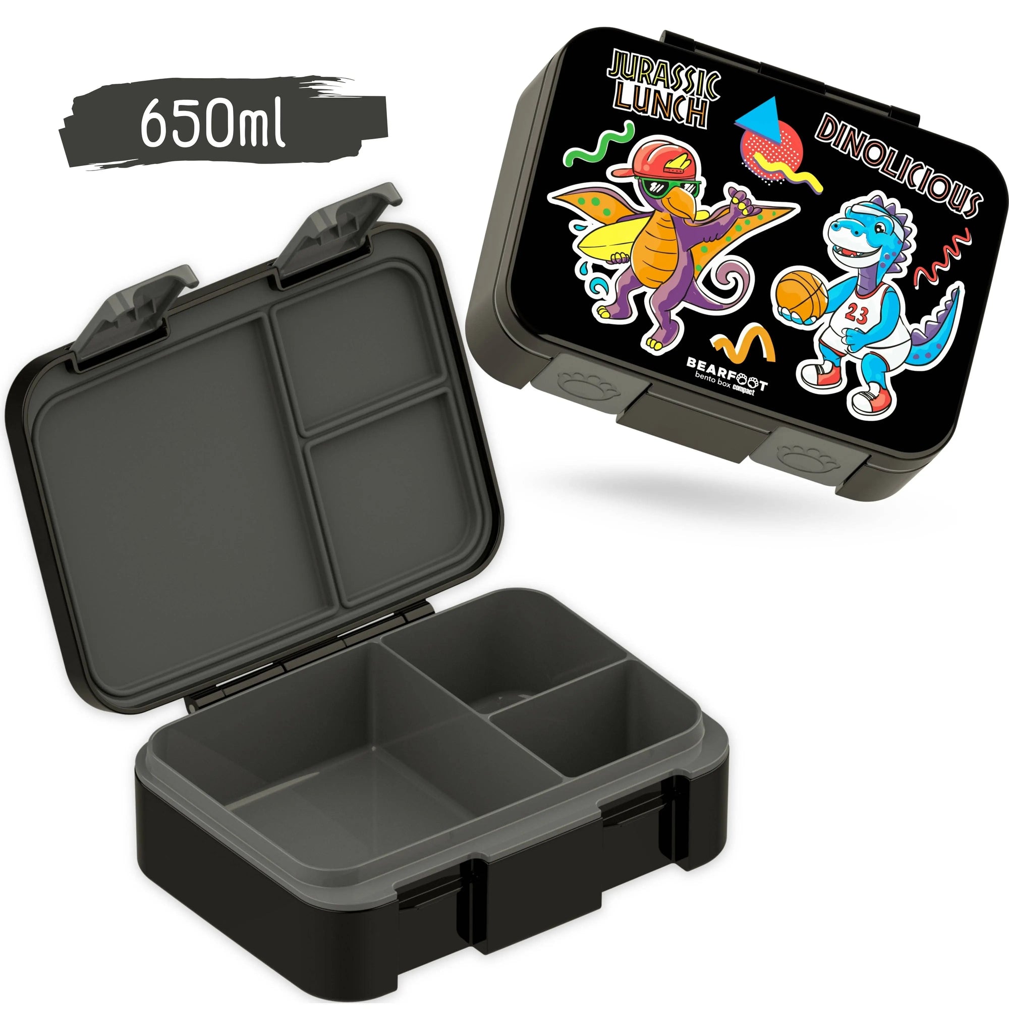 Brotdose mit Fächern, leicht & auslaufsicher - Dinos schwarz: 1.000ml BEARFOOT      NATURKINDCHEN