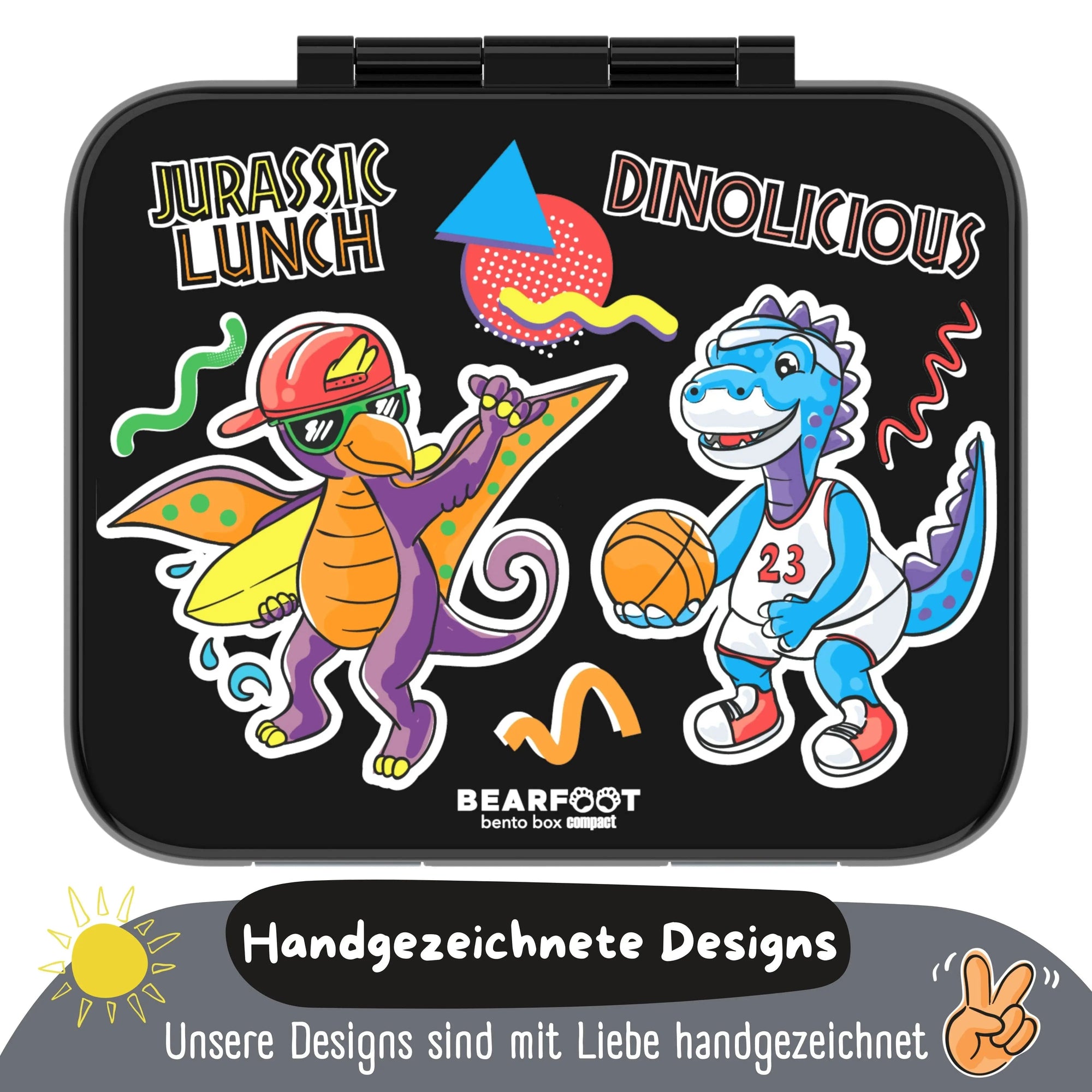 Brotdose mit Fächern, leicht & auslaufsicher - Dinos schwarz: 1.000ml BEARFOOT      NATURKINDCHEN