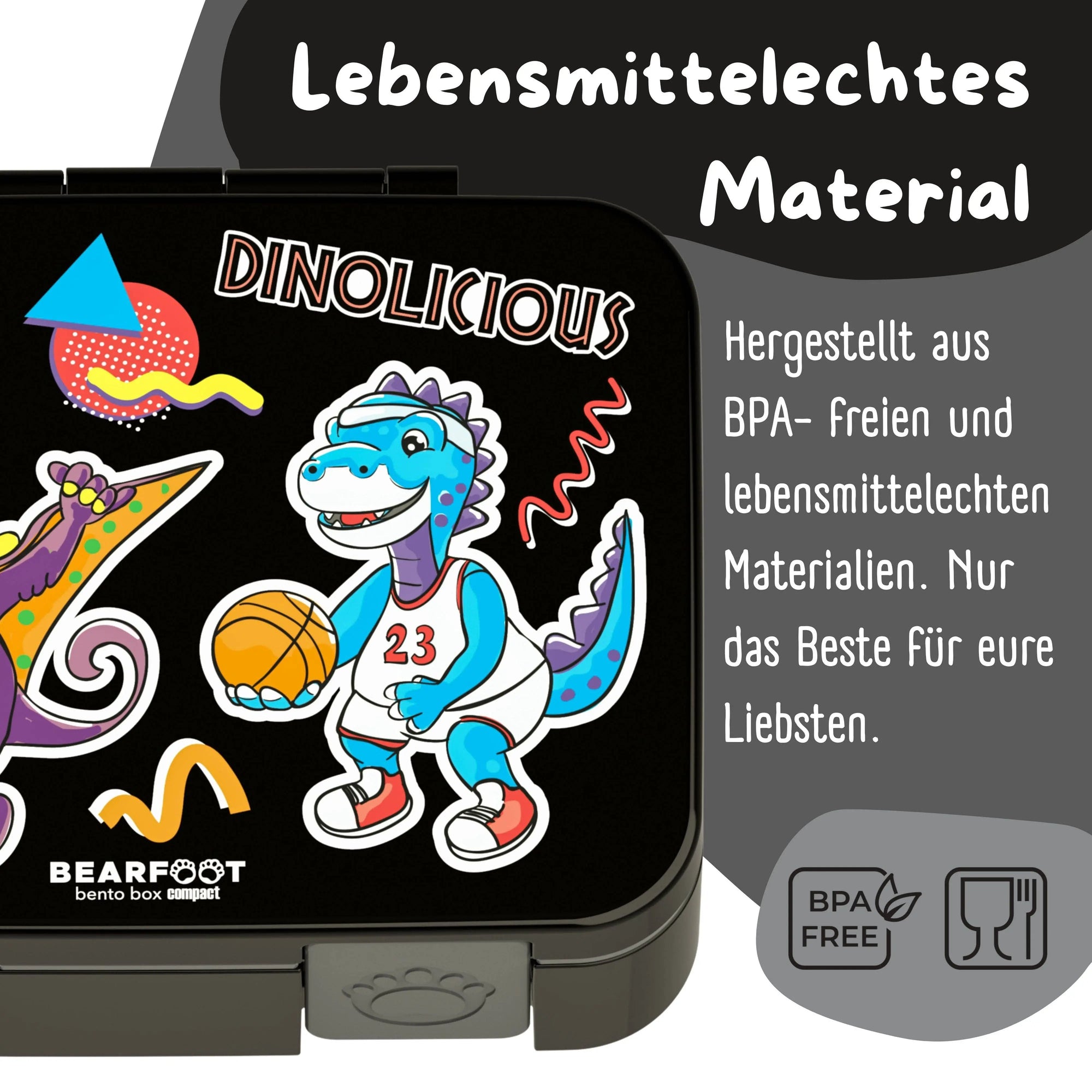 Brotdose mit Fächern, leicht & auslaufsicher - Dinos schwarz: 1.000ml BEARFOOT      NATURKINDCHEN
