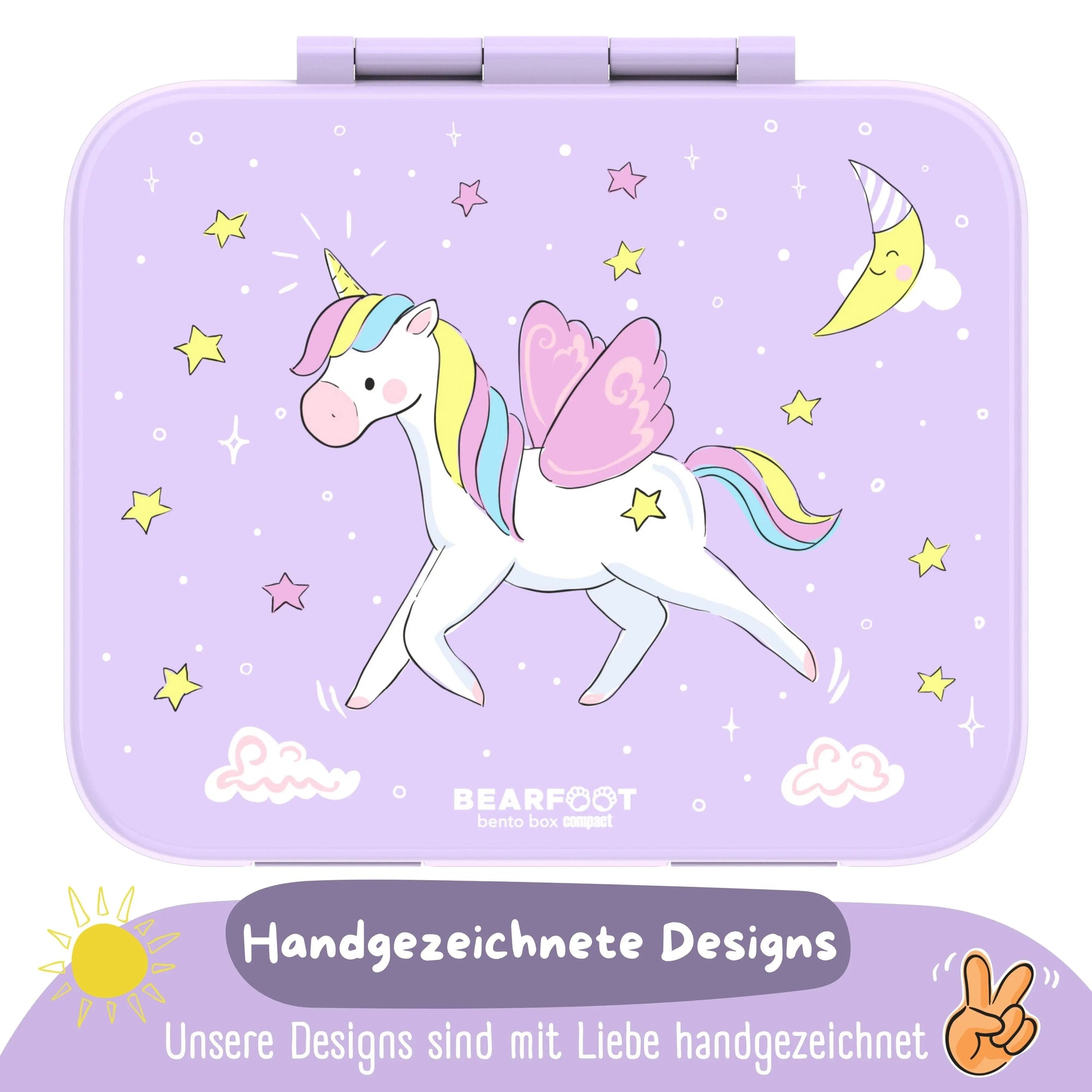 Brotdose mit Fächern, leicht & auslaufsicher - Einhorn lila: 1.000ml BEARFOOT      NATURKINDCHEN