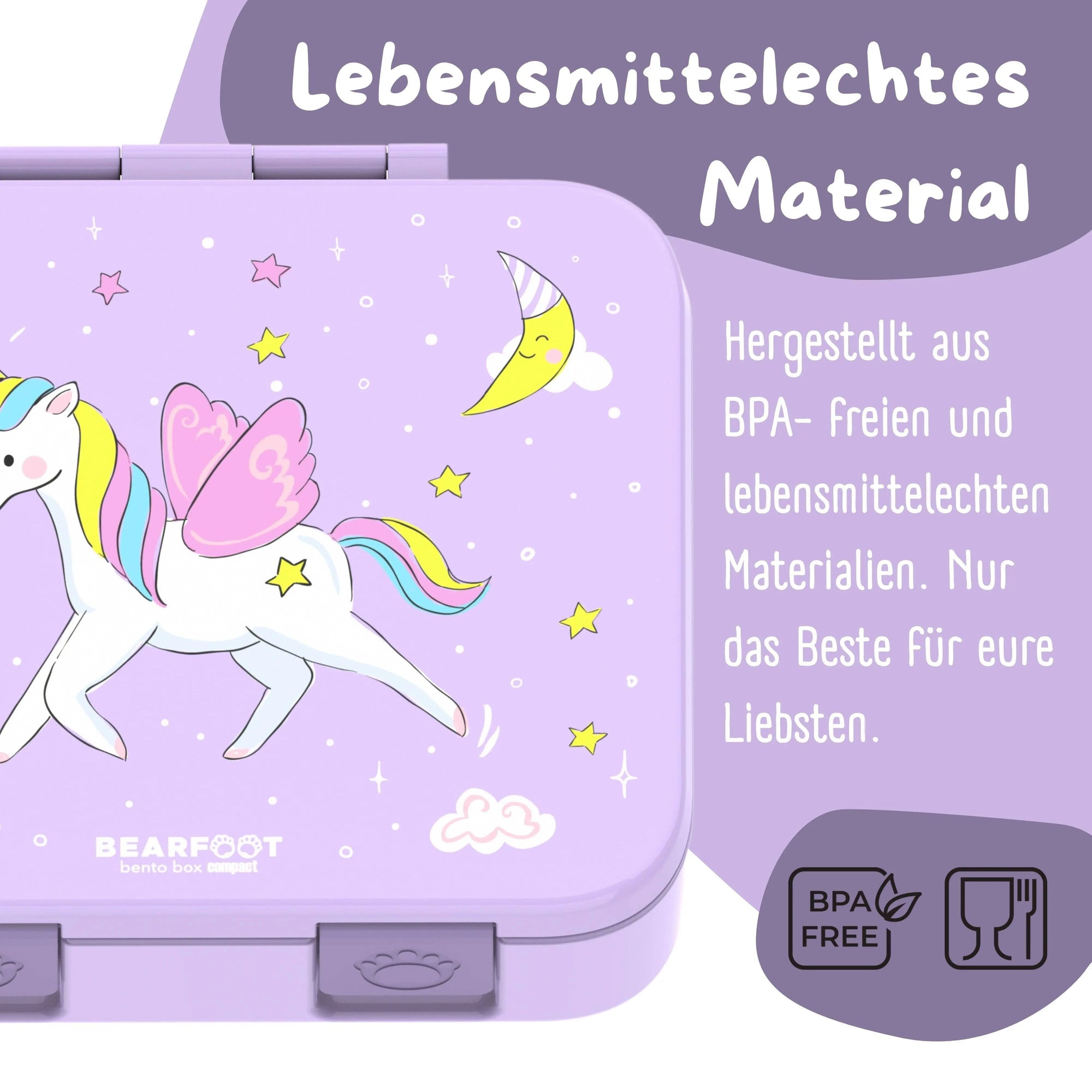 Brotdose mit Fächern, leicht & auslaufsicher - Einhorn lila: 1.000ml BEARFOOT      NATURKINDCHEN