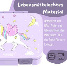Brotdose mit Fächern, leicht & auslaufsicher - Einhorn lila: 1.000ml BEARFOOT      NATURKINDCHEN