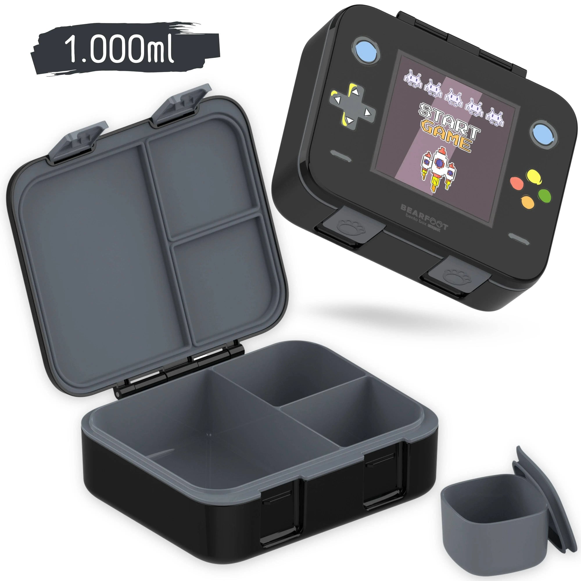 Brotdose mit Fächern, leicht & auslaufsicher - Game schwarz: 1.000ml BEARFOOT      NATURKINDCHEN